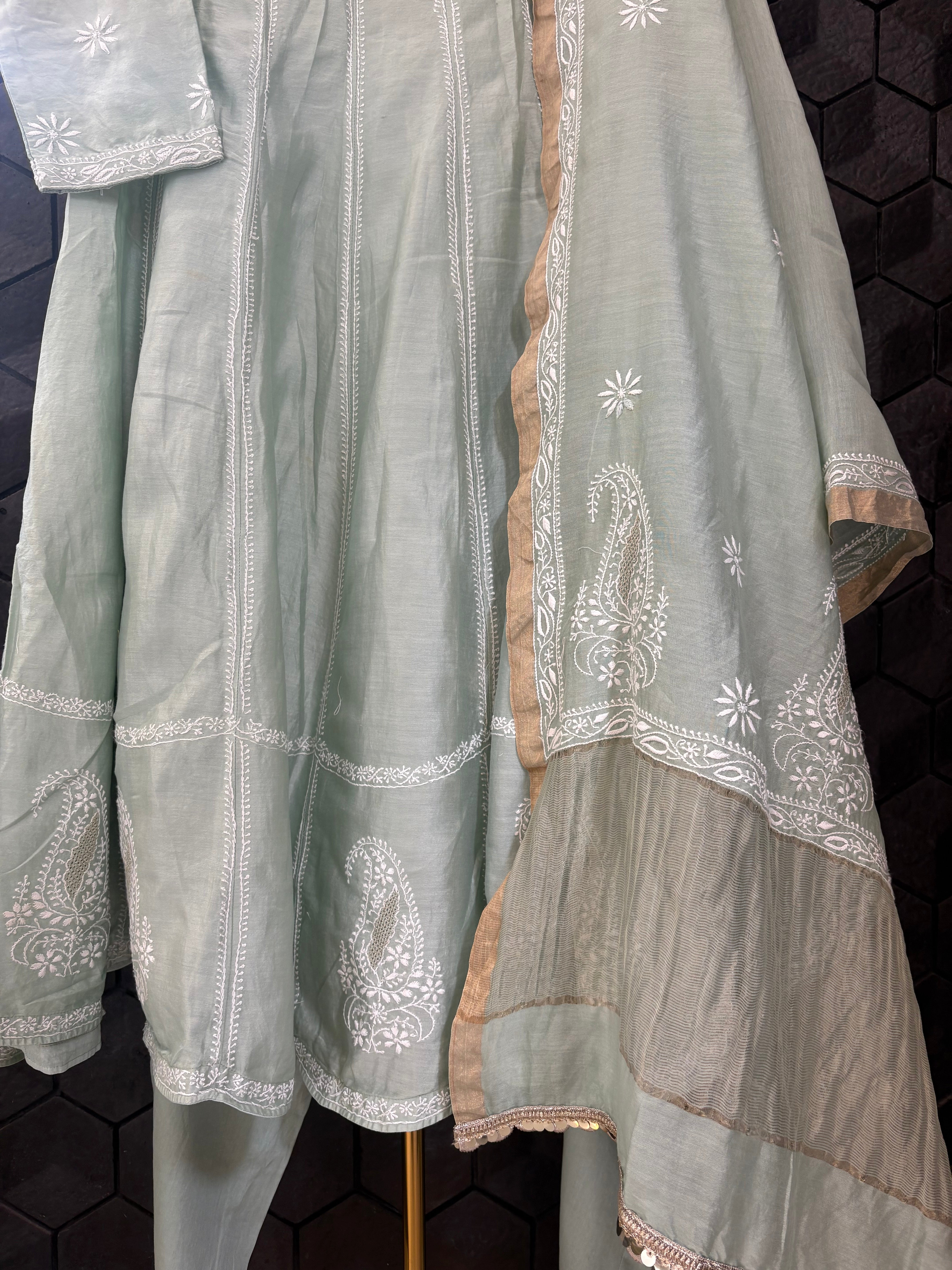 Sea Green Chanderi Anarkali Set
