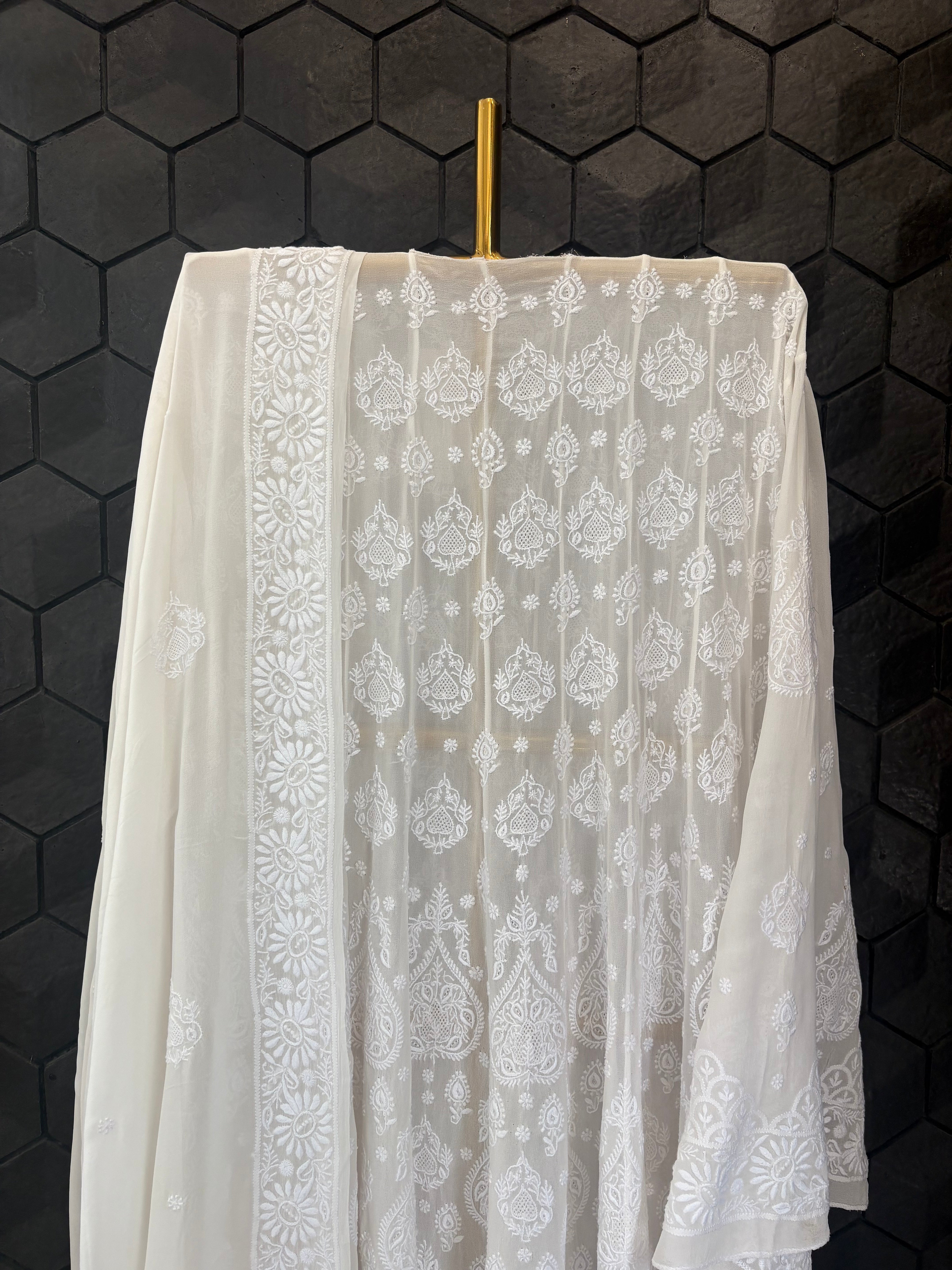 White Georgette Chikankari Anarkali set