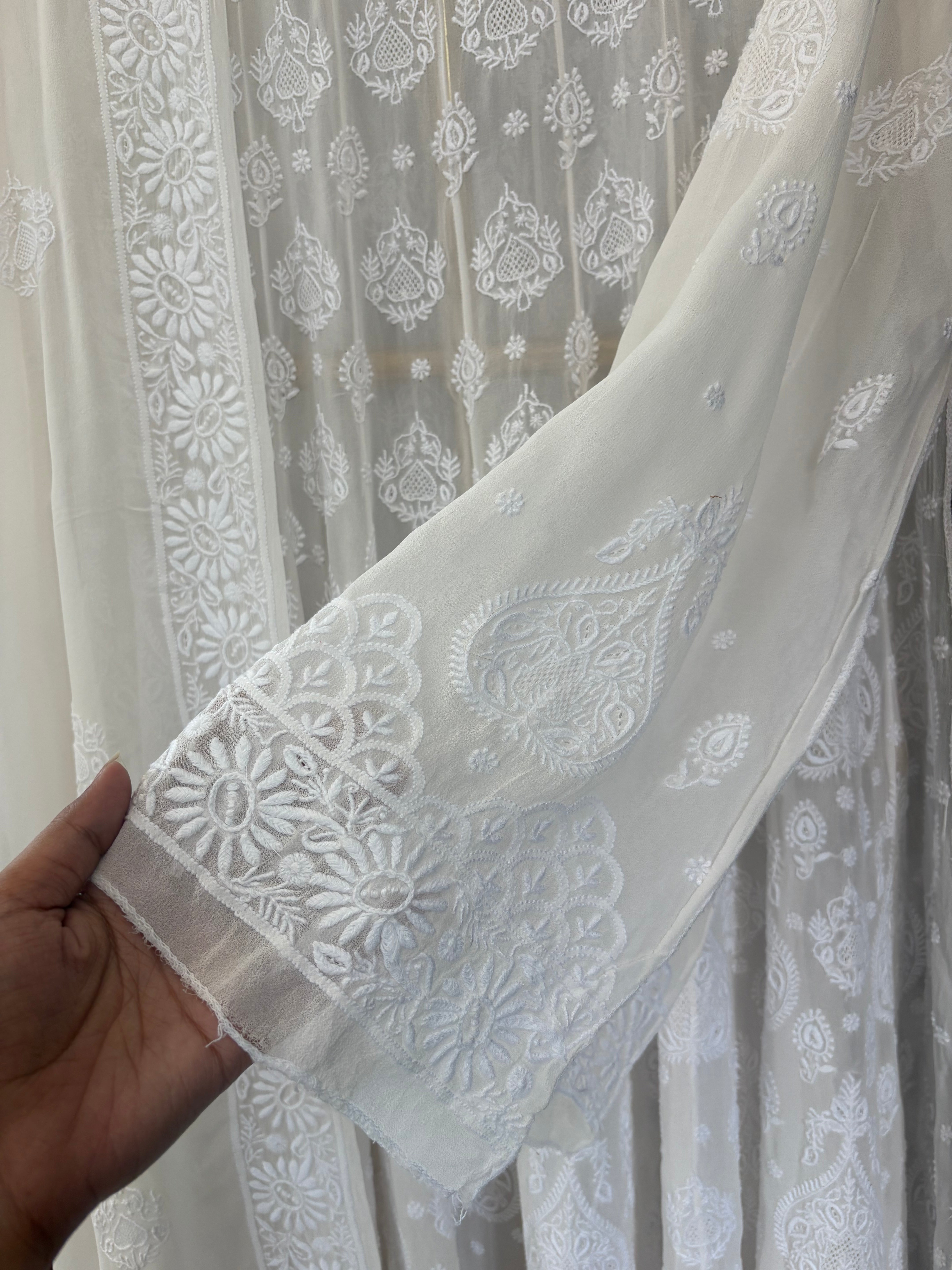 White Georgette Chikankari Anarkali set