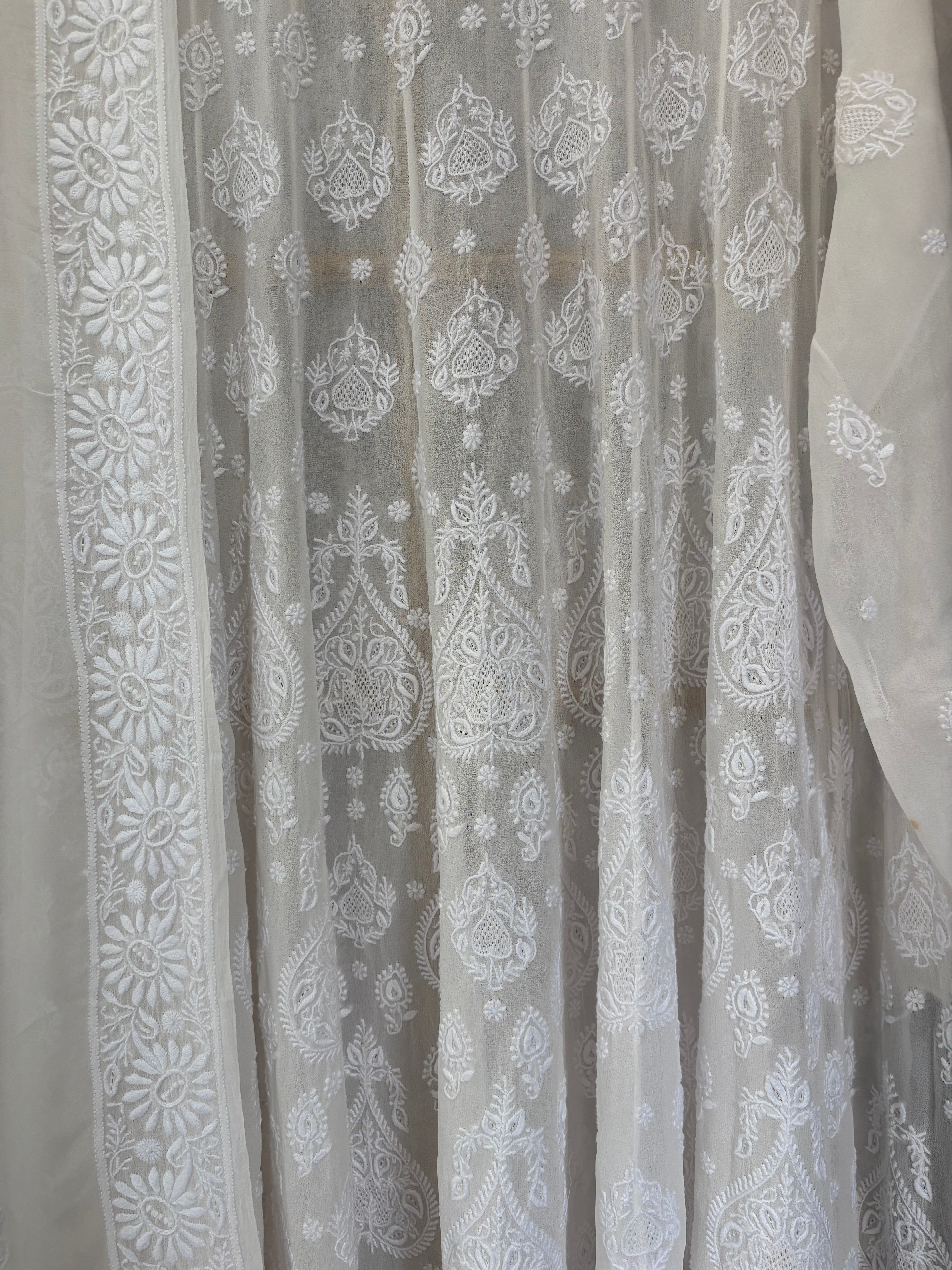 White Georgette Chikankari Anarkali set