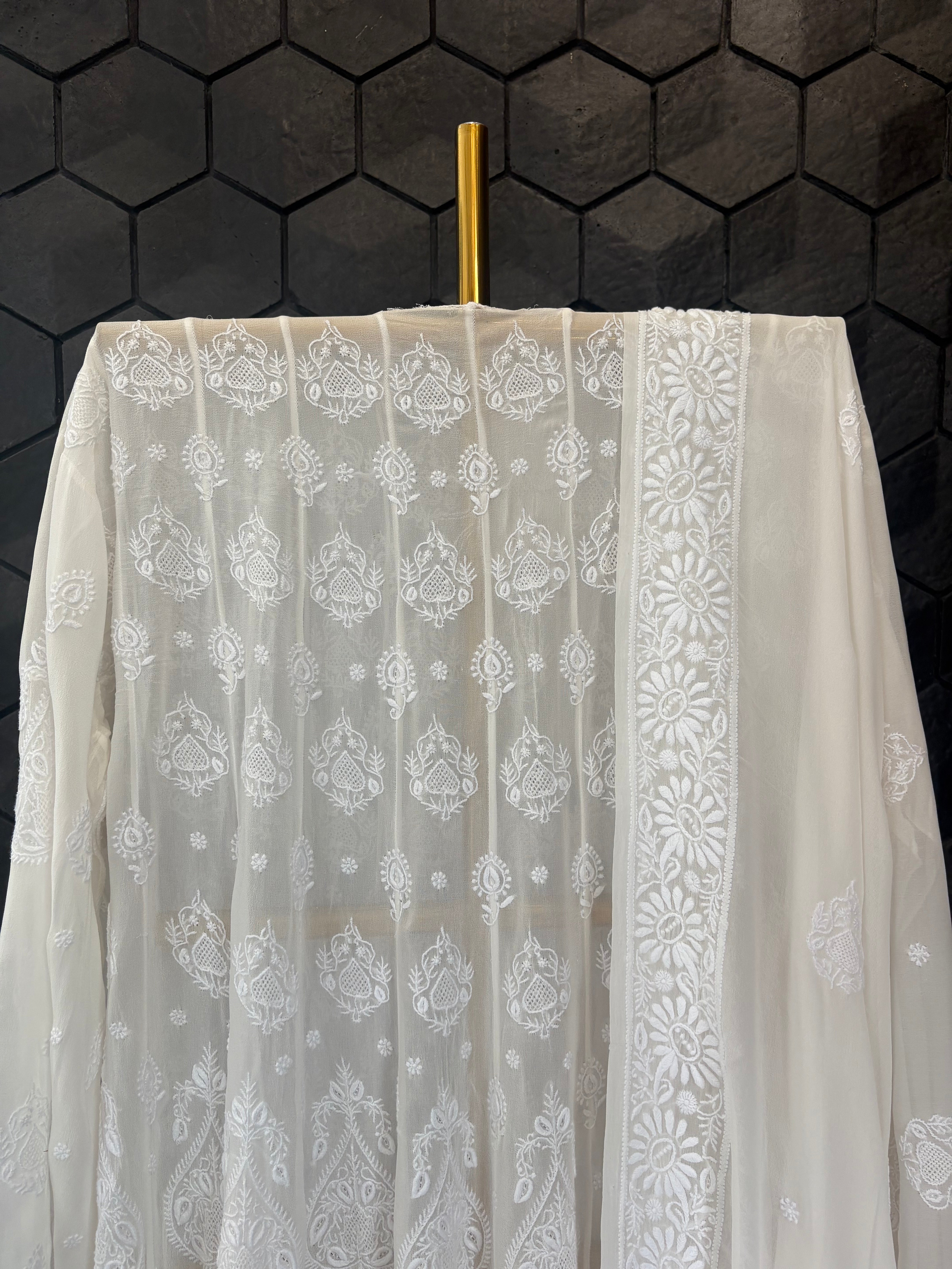White Georgette Chikankari Anarkali set