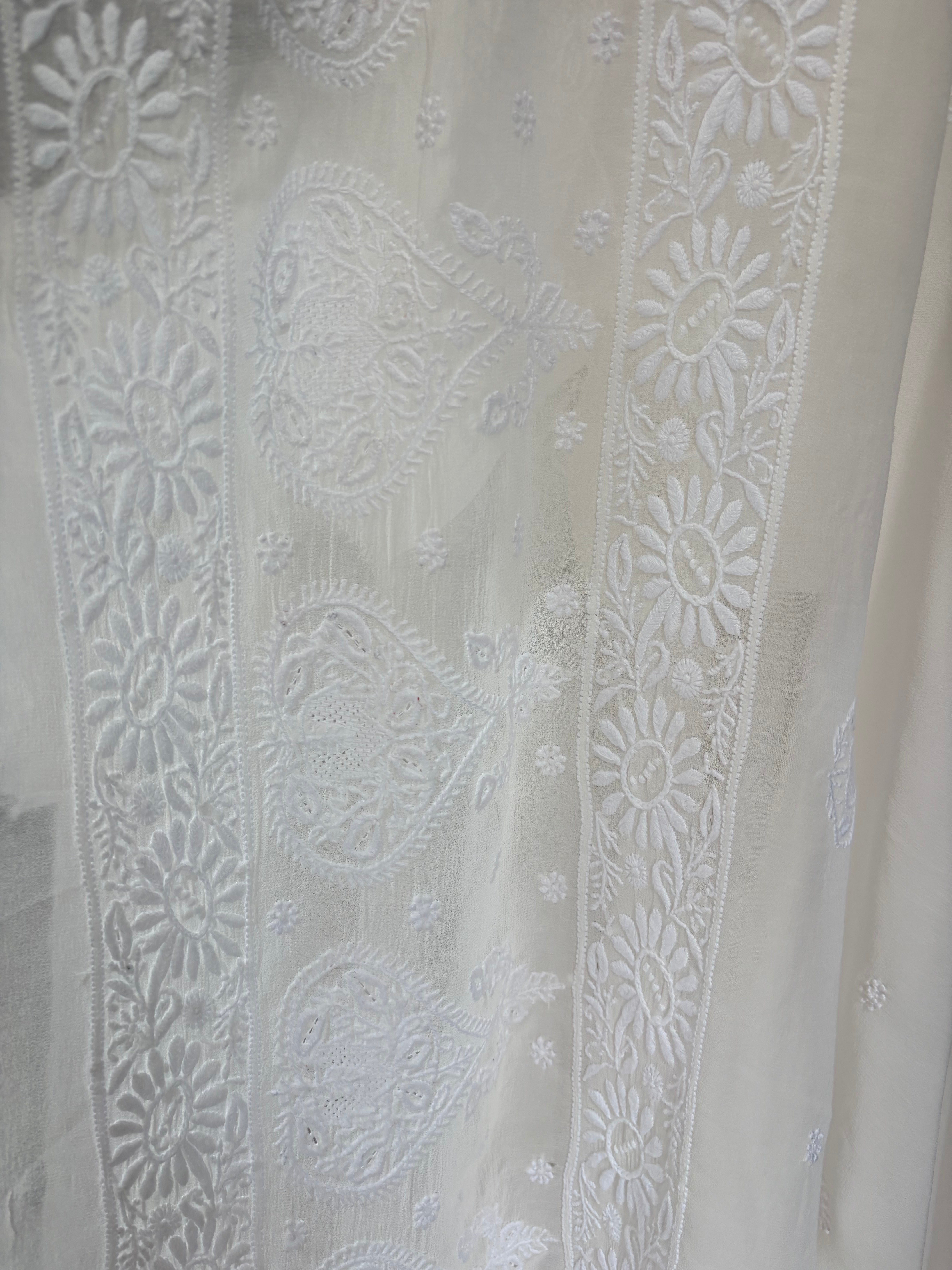 White Georgette Chikankari Anarkali set