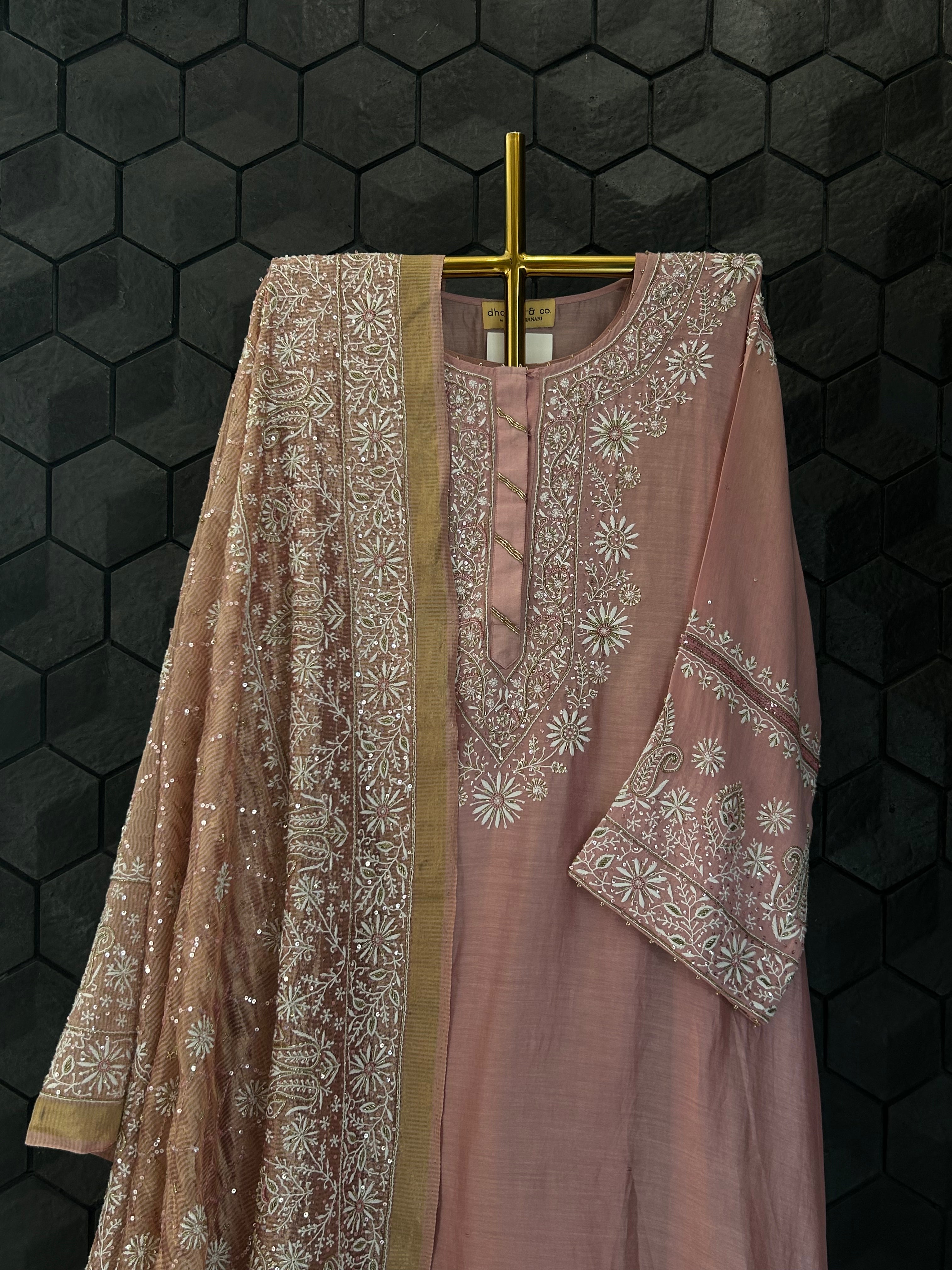 Pink Chanderi Chikankari Anarkali Set