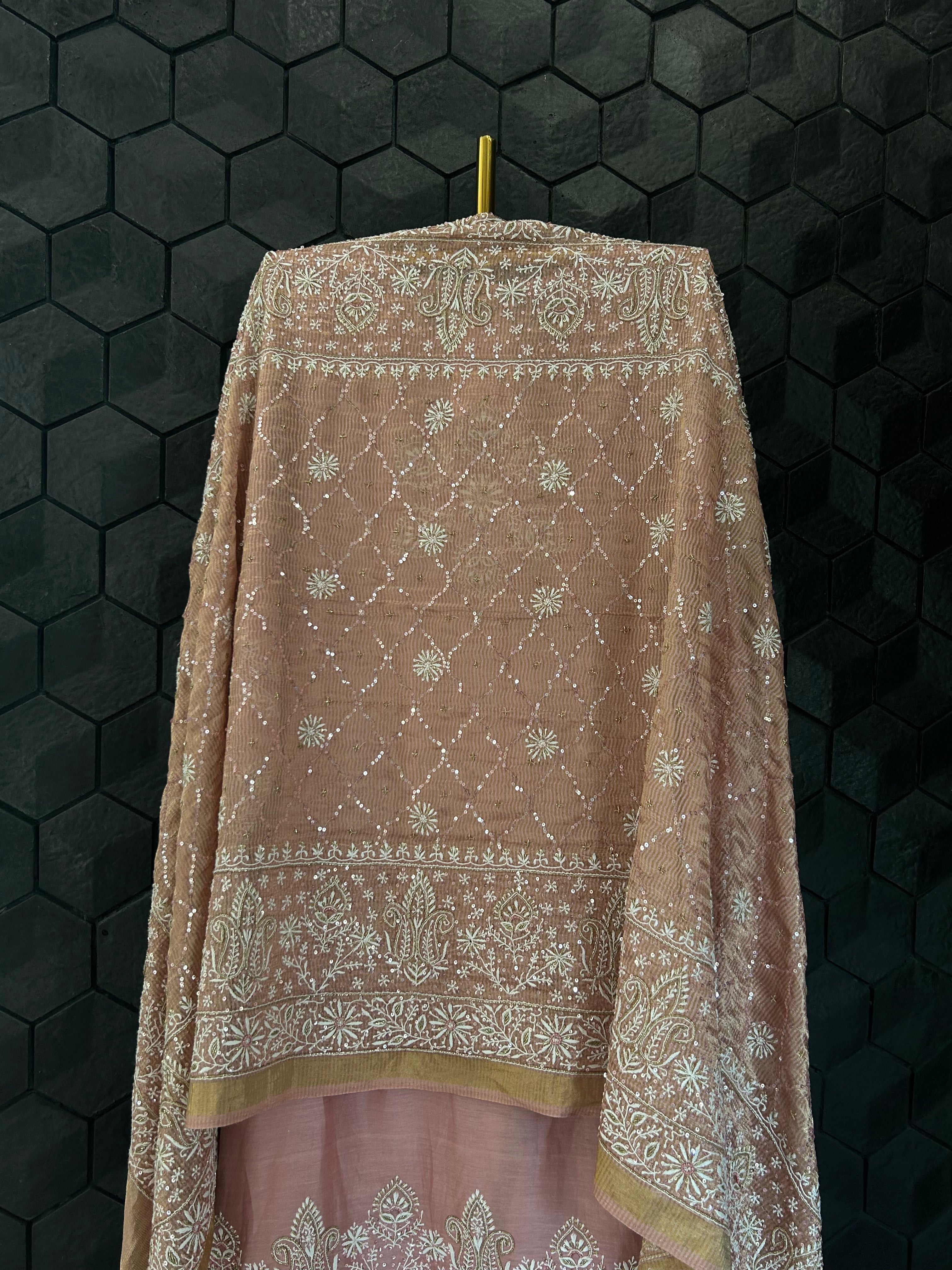 Pink Chanderi Chikankari Anarkali Set