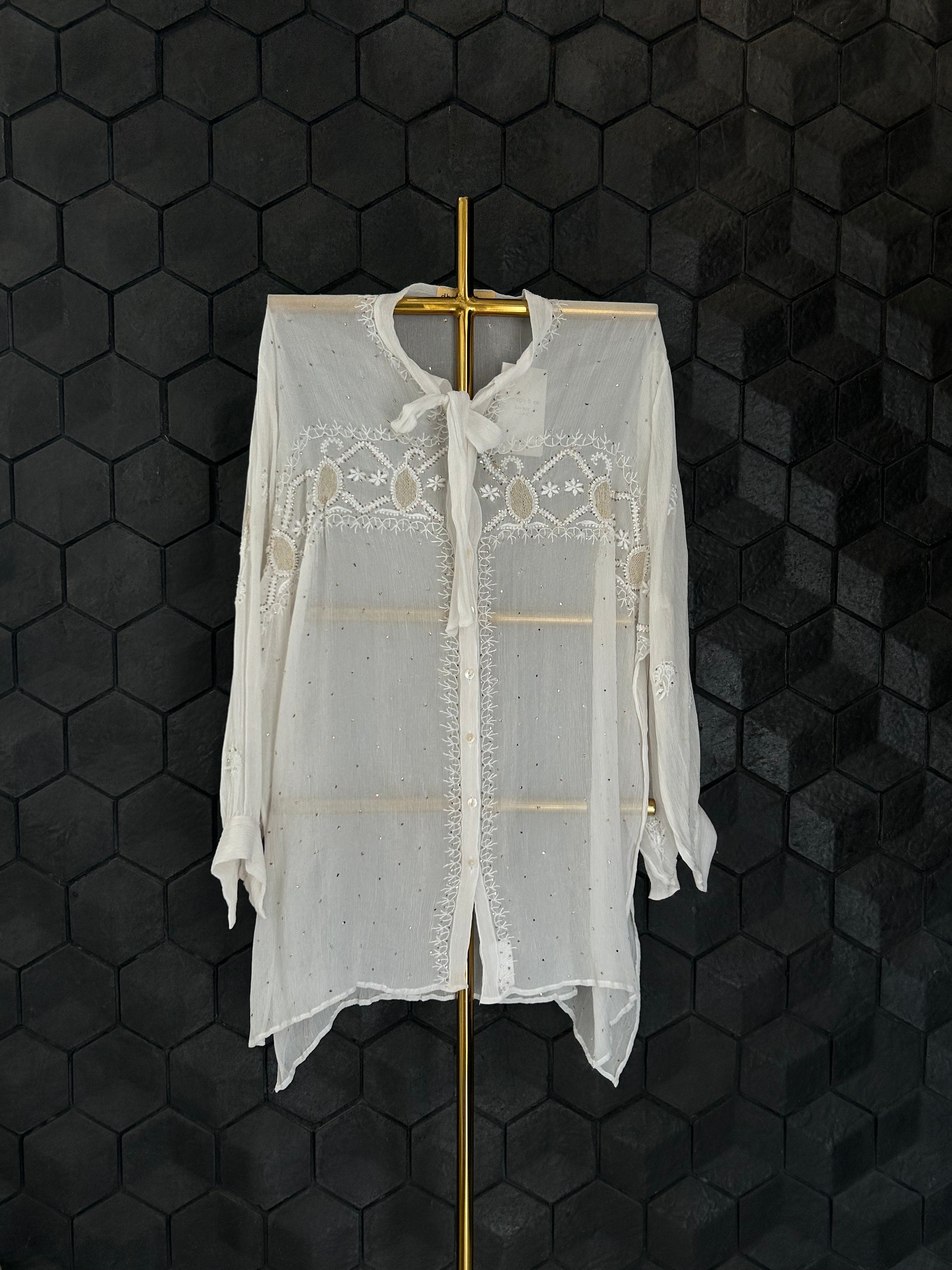 White Chiffon Chikankari Short Shirt