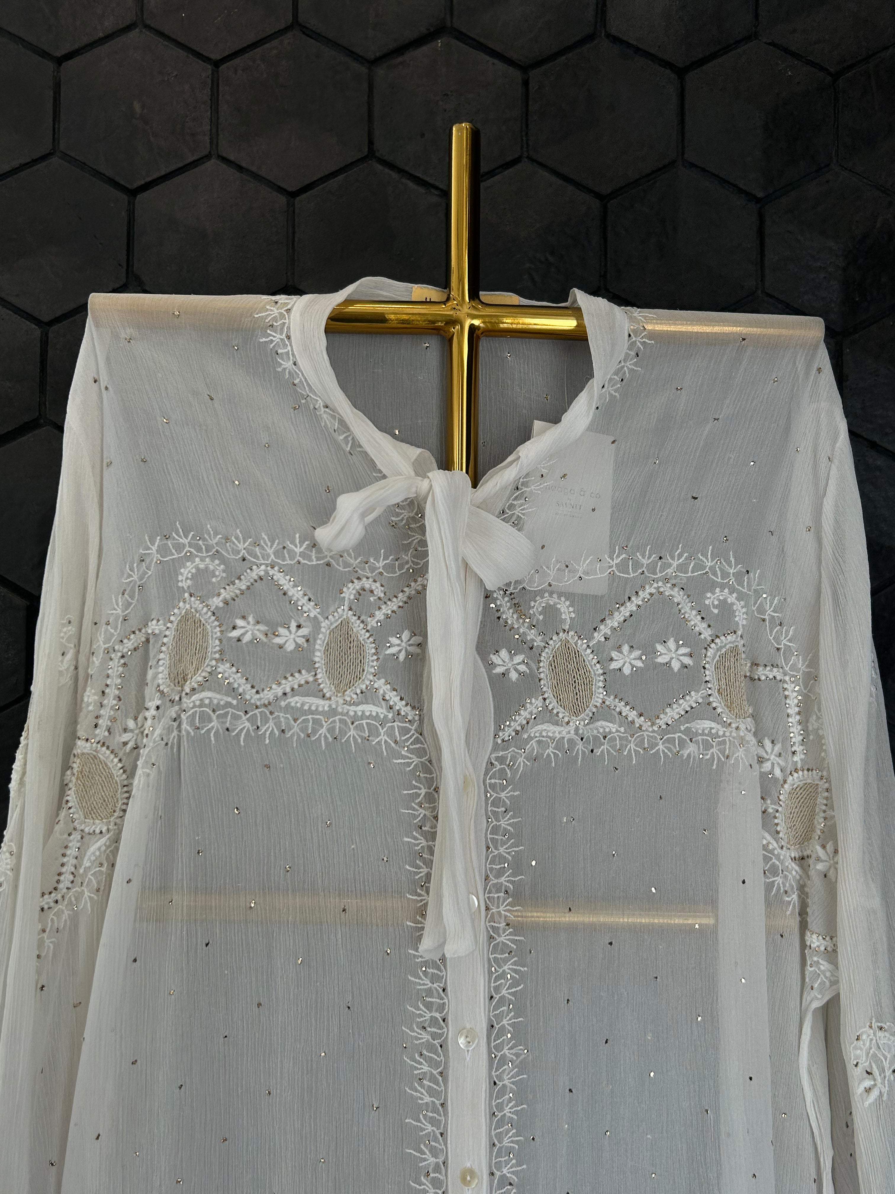 White Chiffon Chikankari Short Shirt