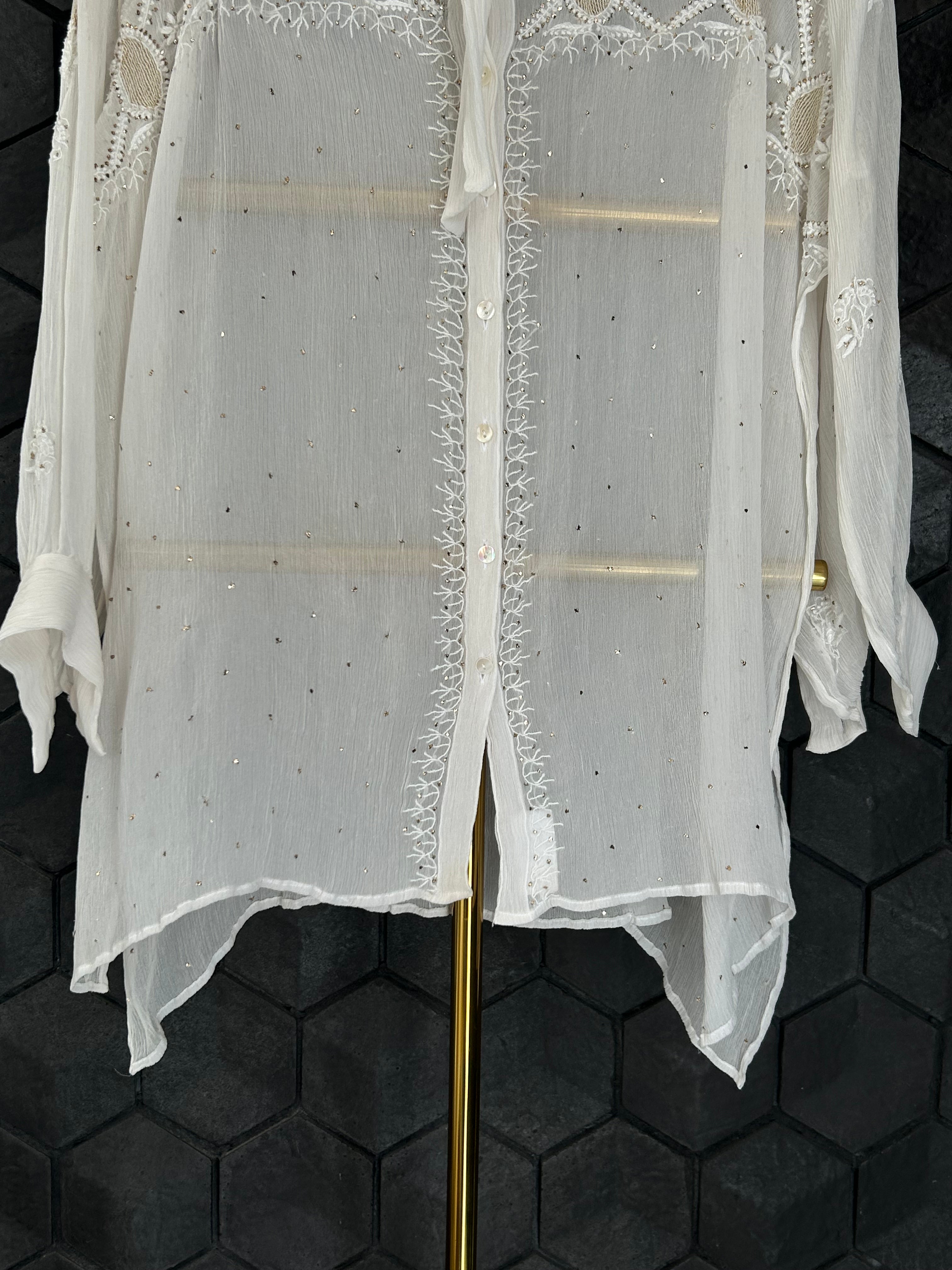 White Chiffon Chikankari Short Shirt