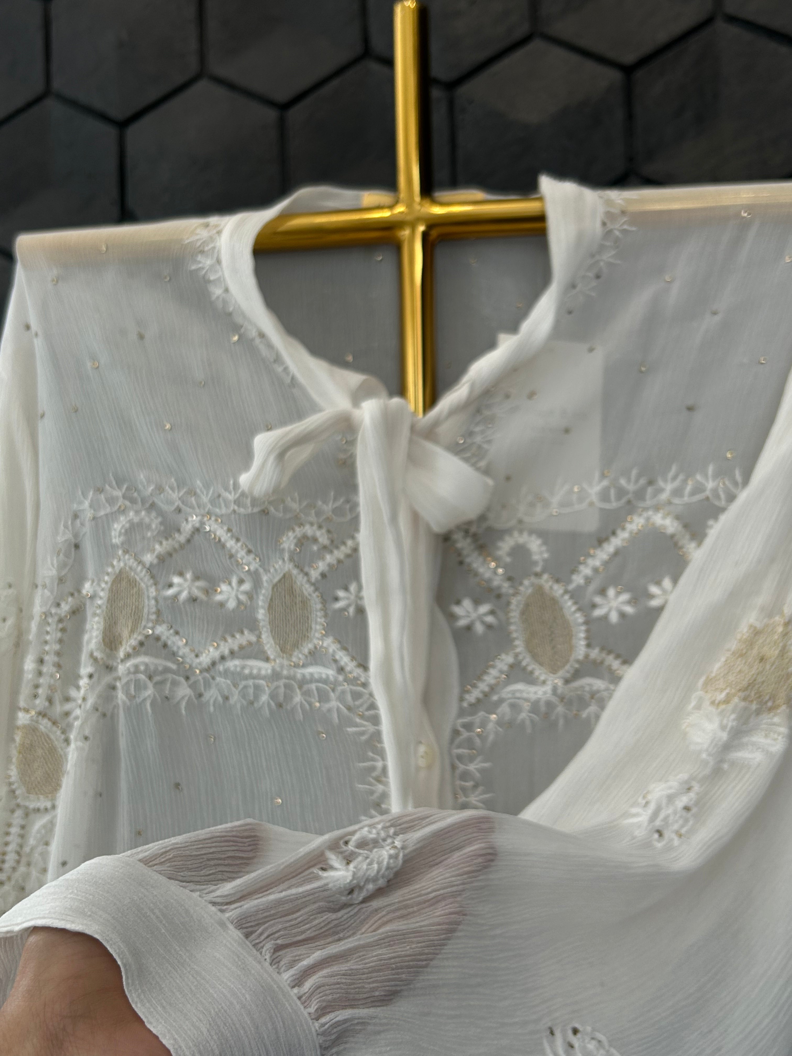 White Chiffon Chikankari Short Shirt