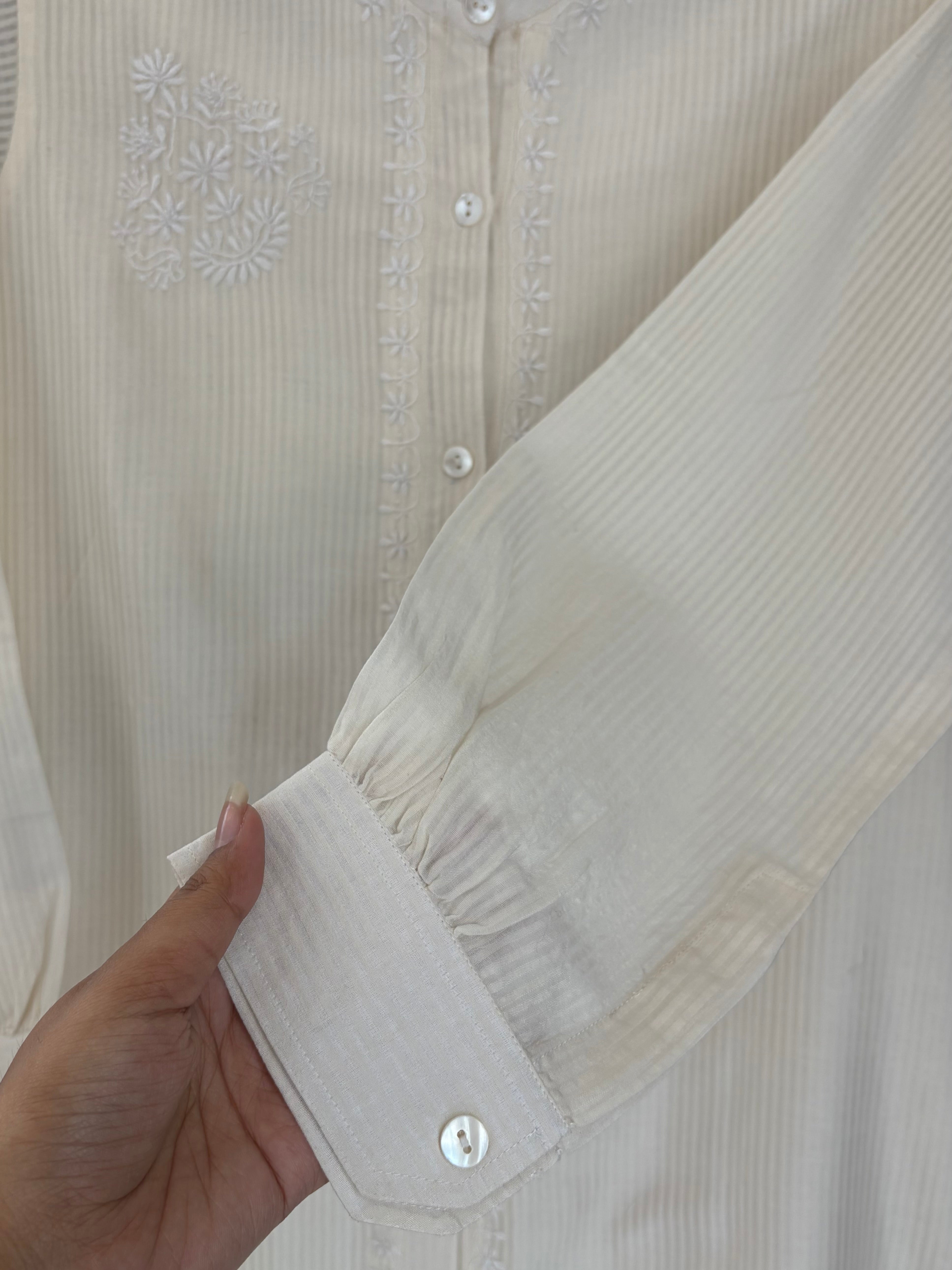 White Chanderi Chikankari long Shirt