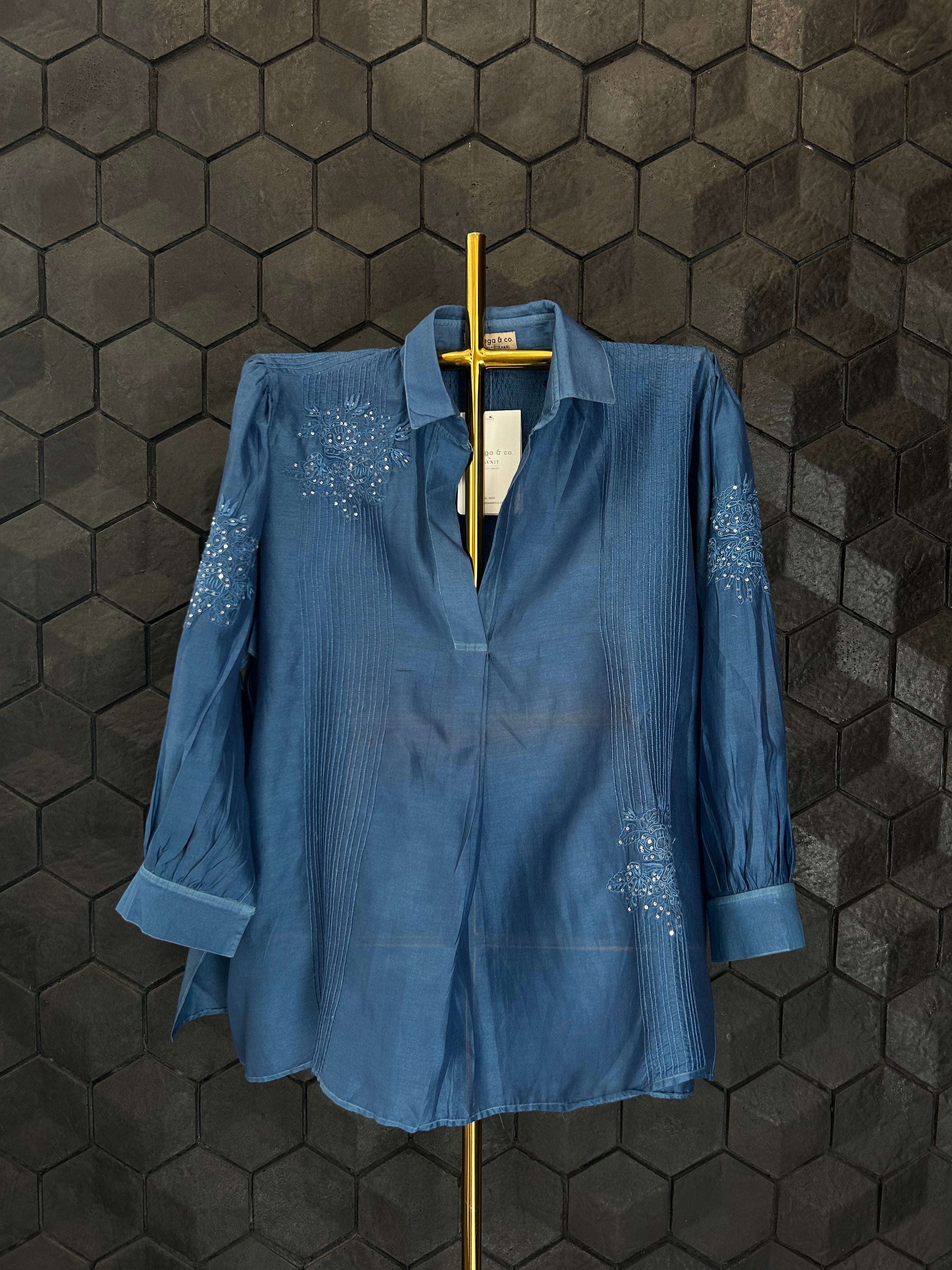 Blue Chanderi Chikankari Shirt