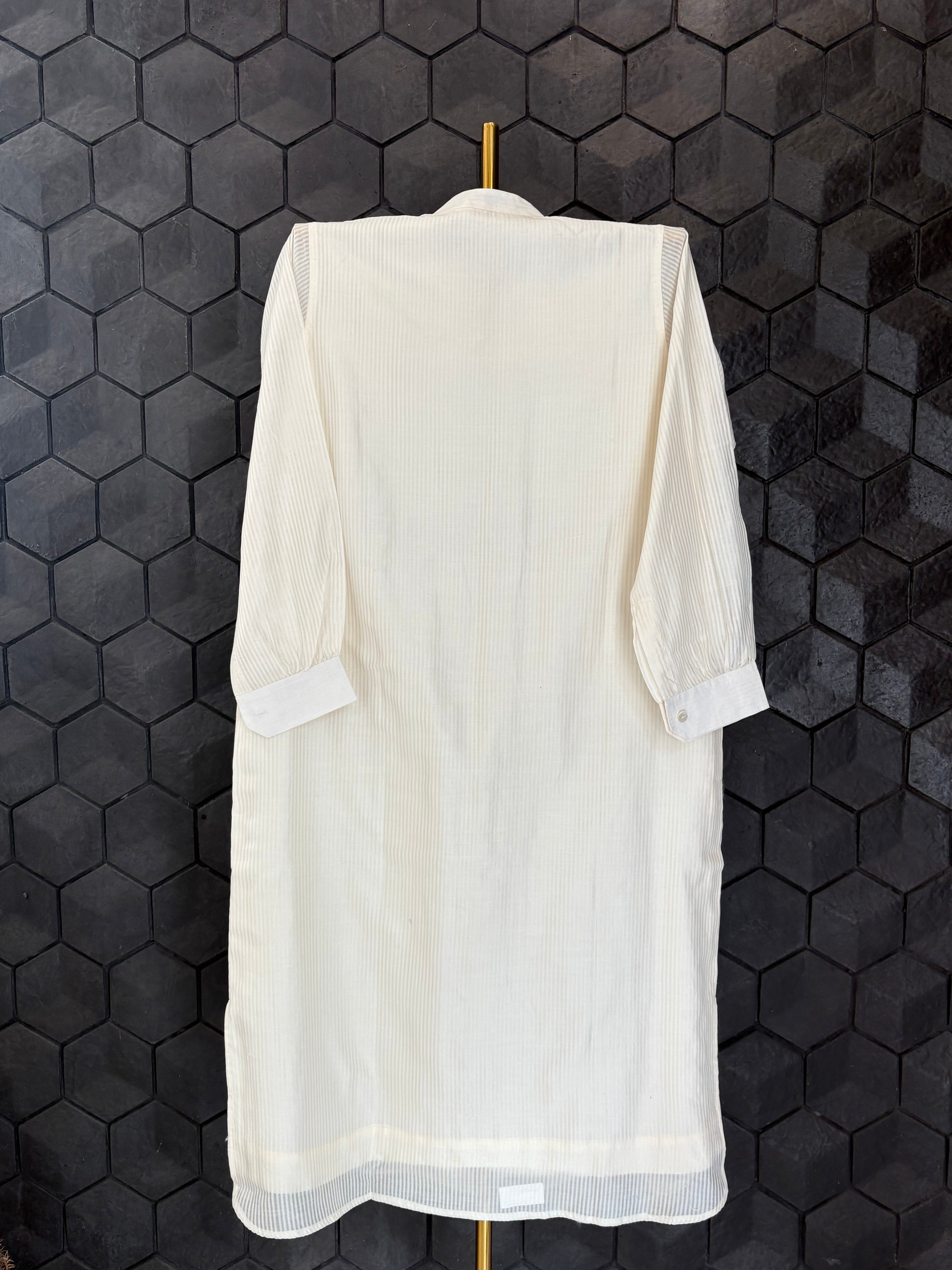 White Chanderi Chikankari long Shirt
