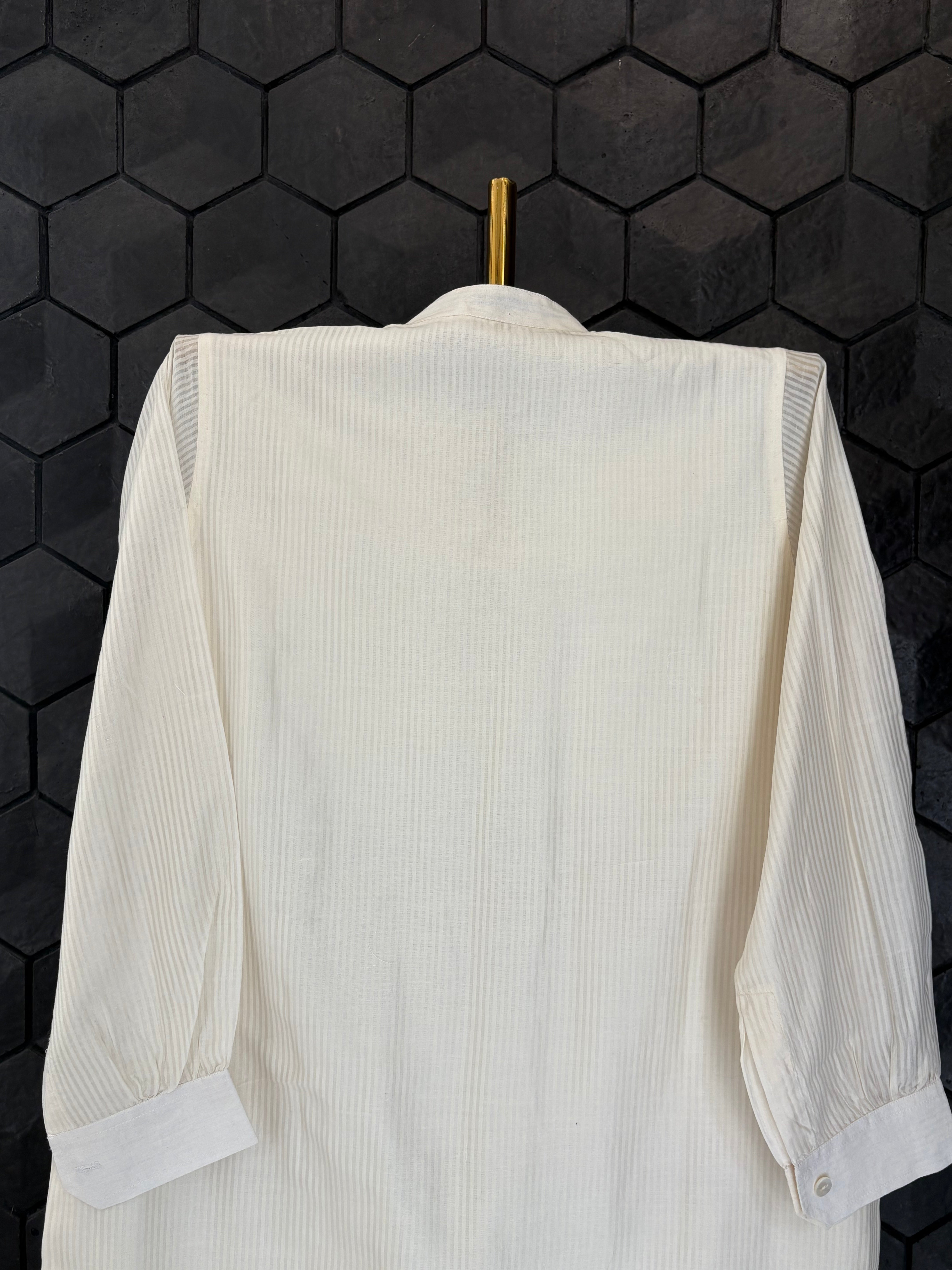 White Chanderi Chikankari long Shirt