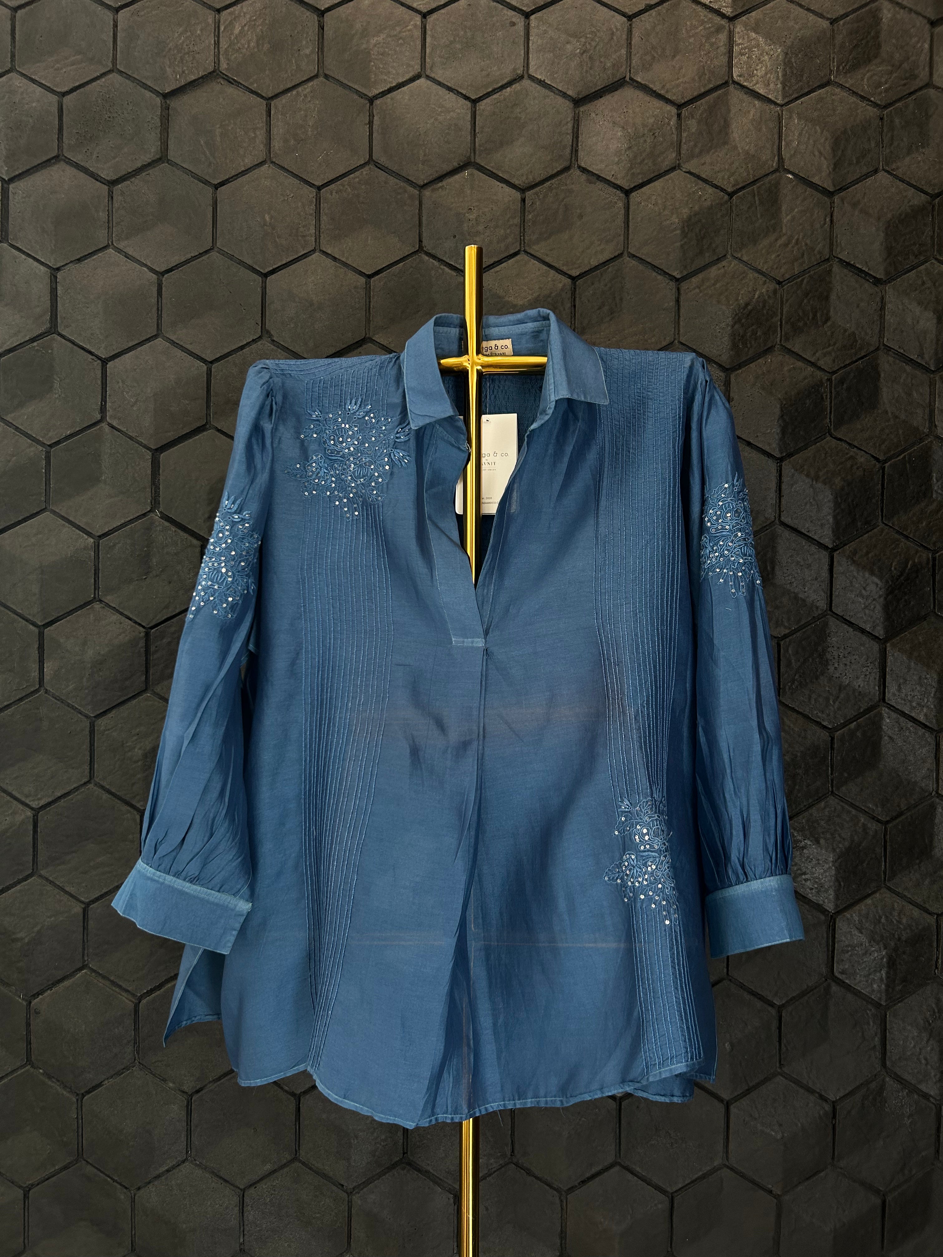 Blue Chanderi Chikankari Shirt