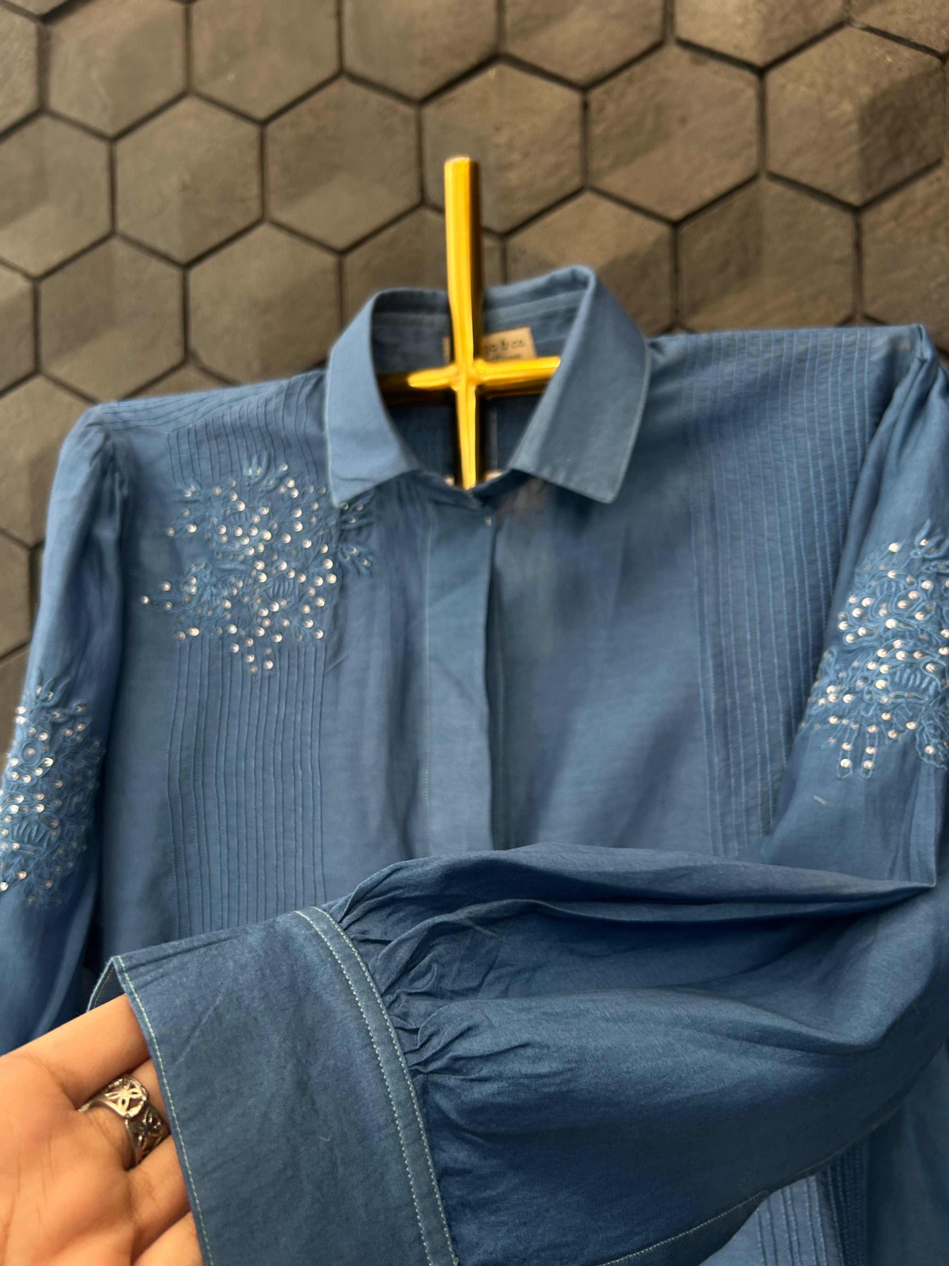 Blue Chanderi Chikankari Shirt