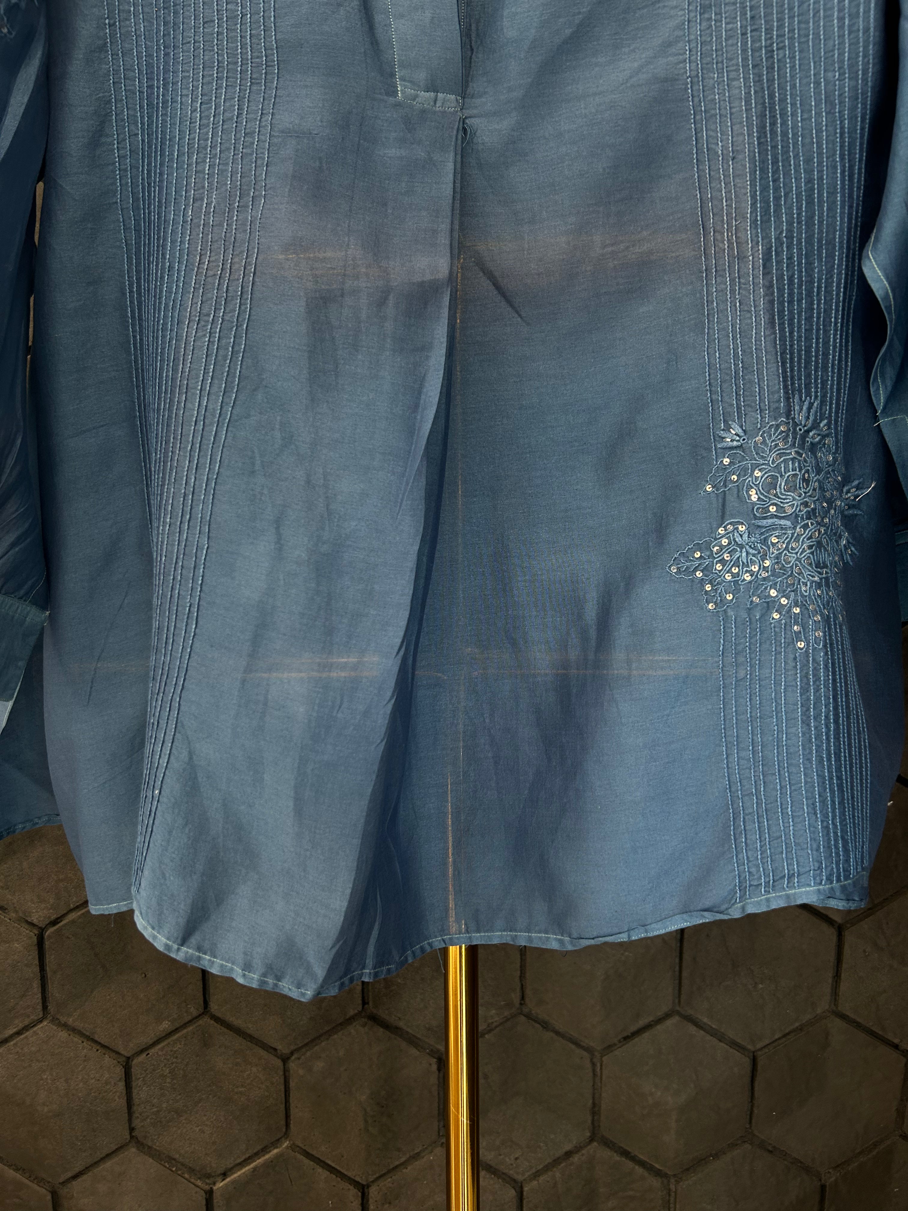 Blue Chanderi Chikankari Shirt