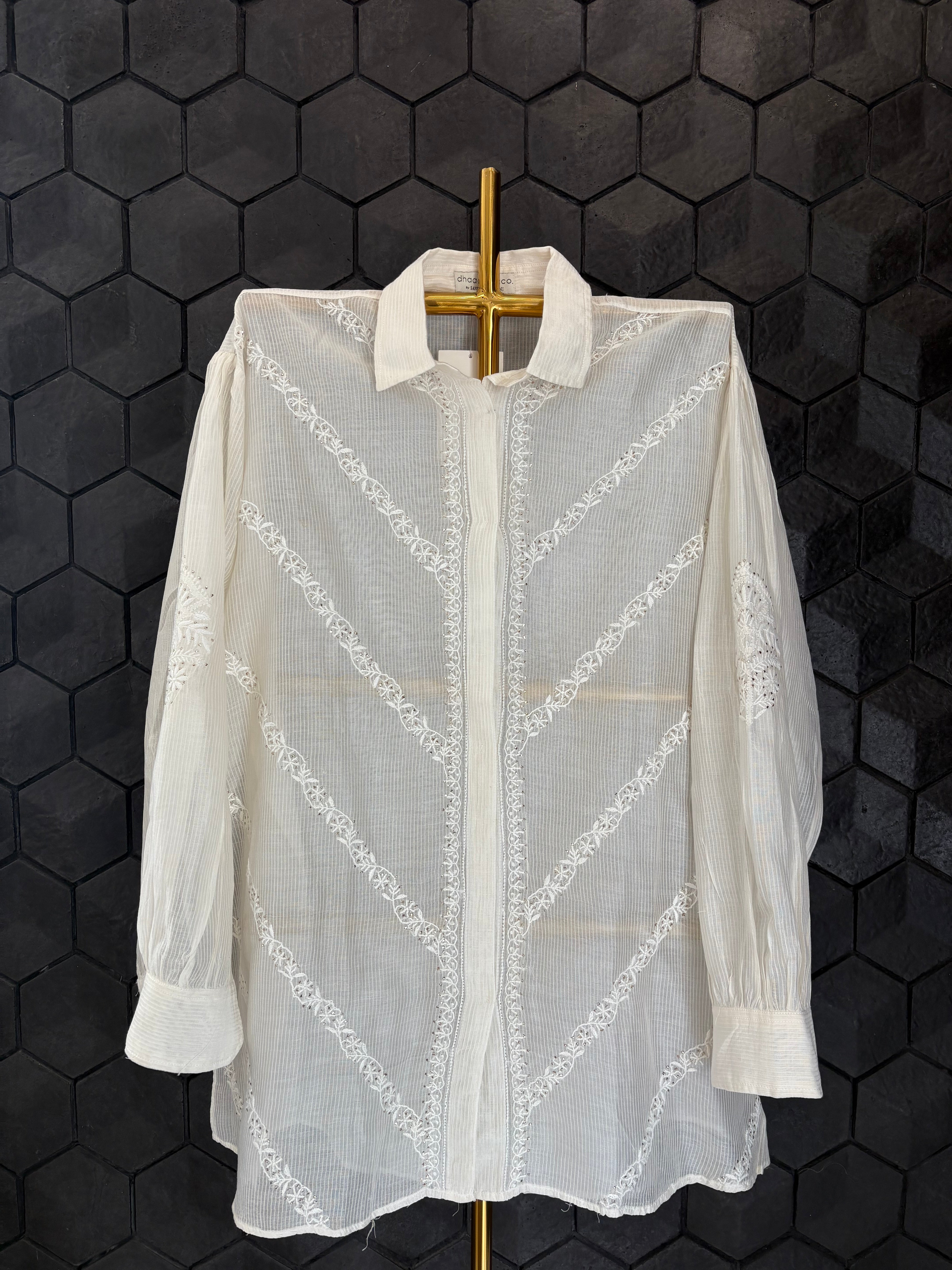 White Maheshwari Chikankari Shirt
