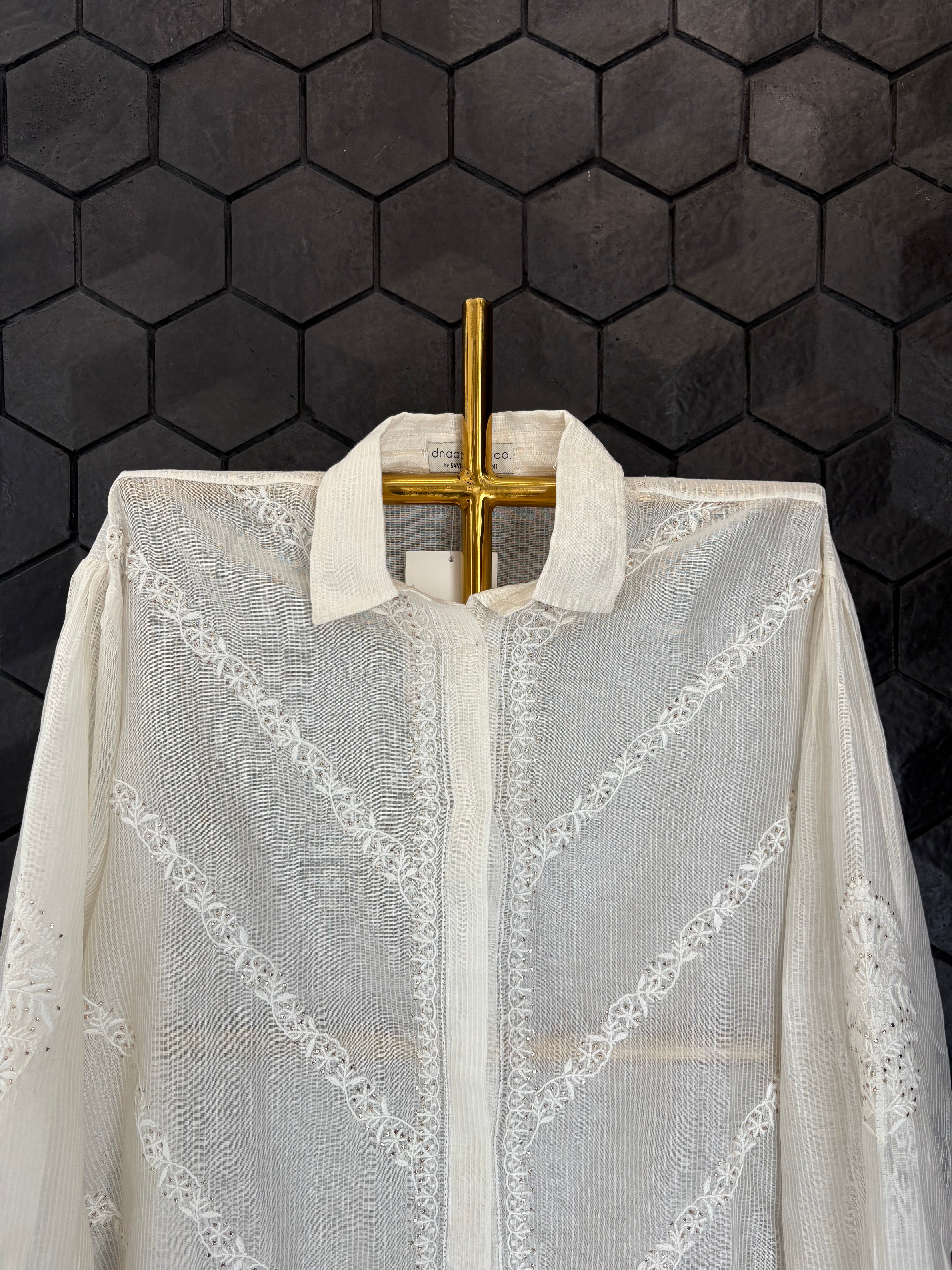 White Maheshwari Chikankari Shirt