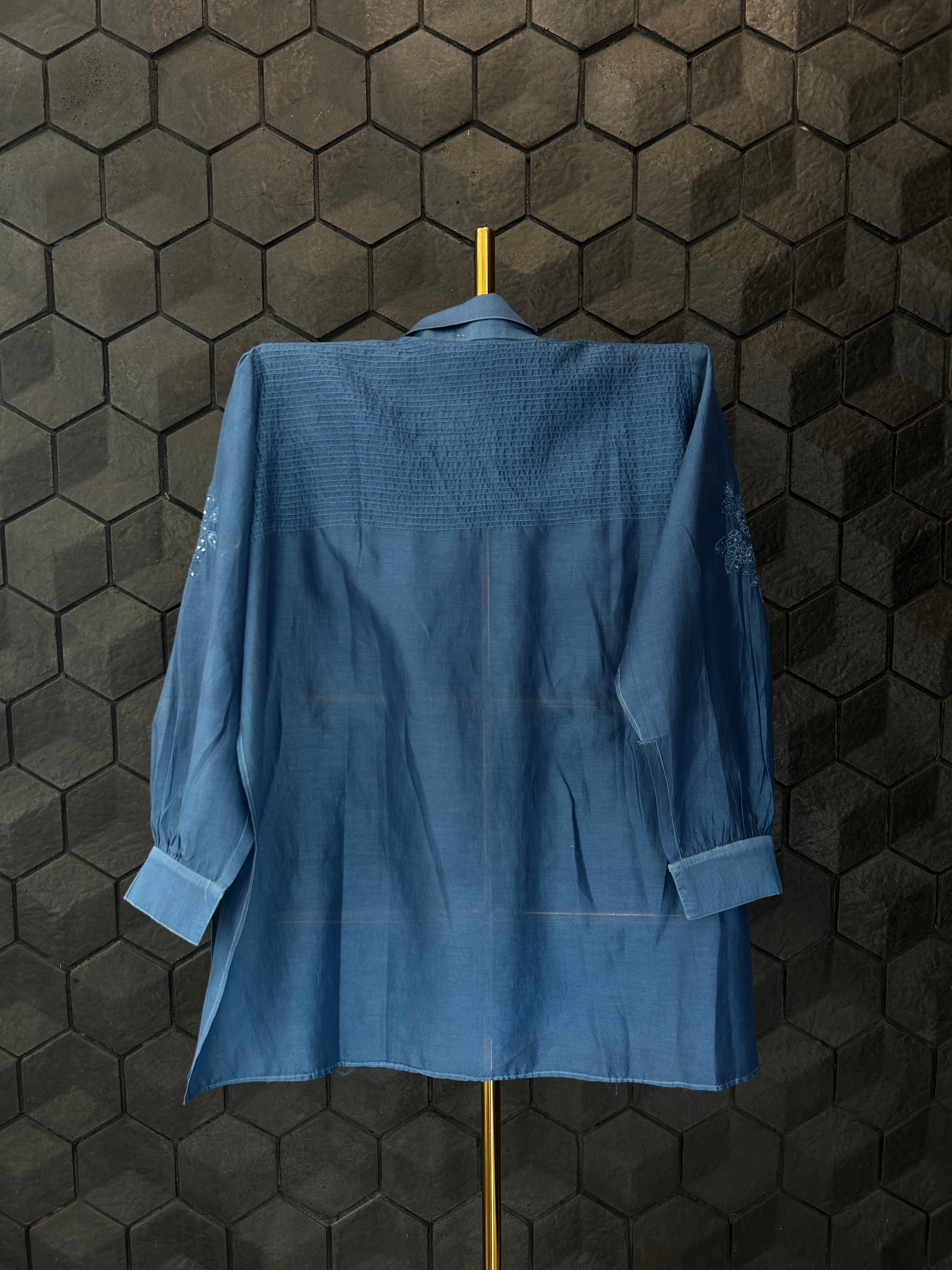 Blue Chanderi Chikankari Shirt