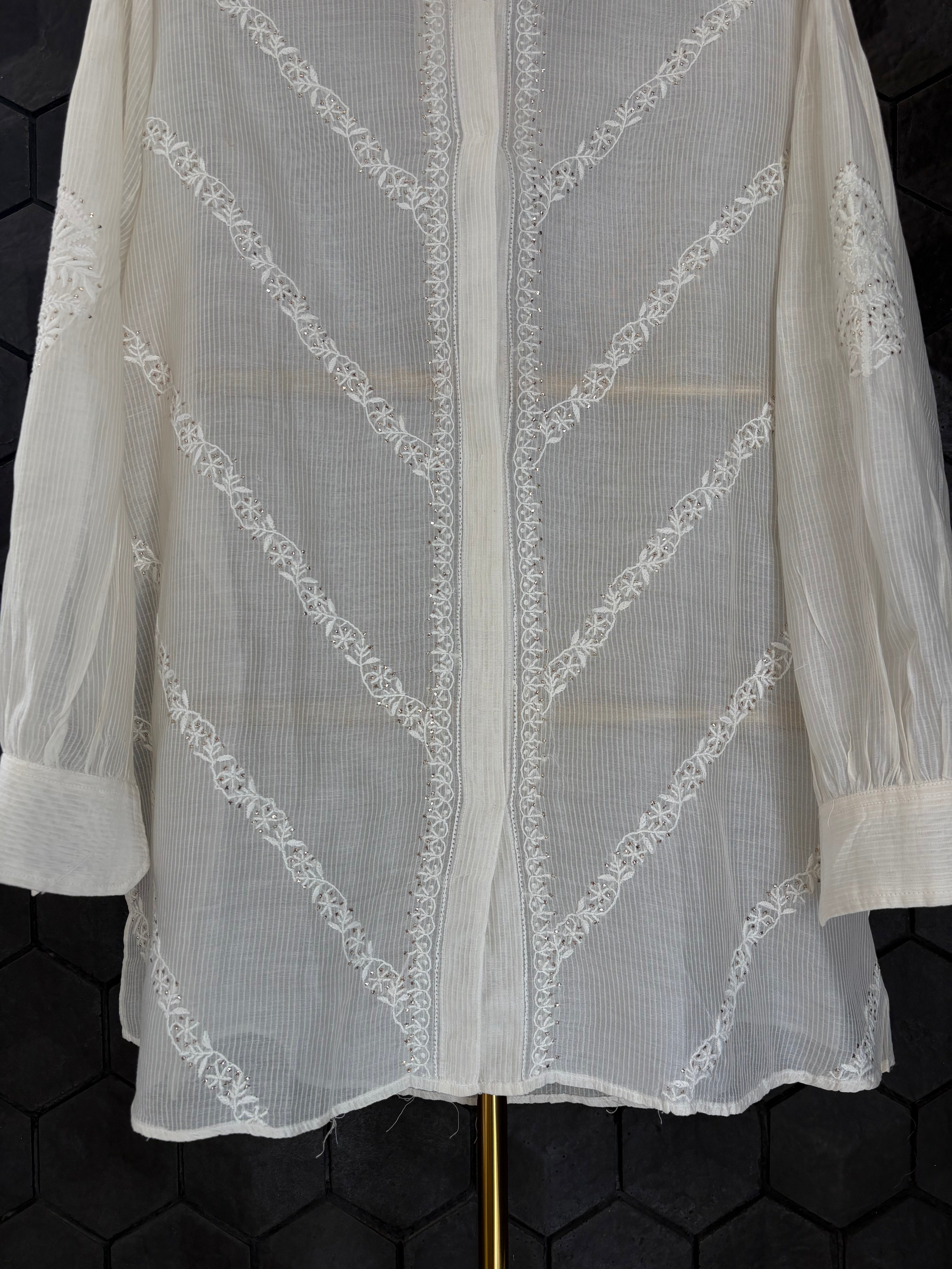 White Maheshwari Chikankari Shirt