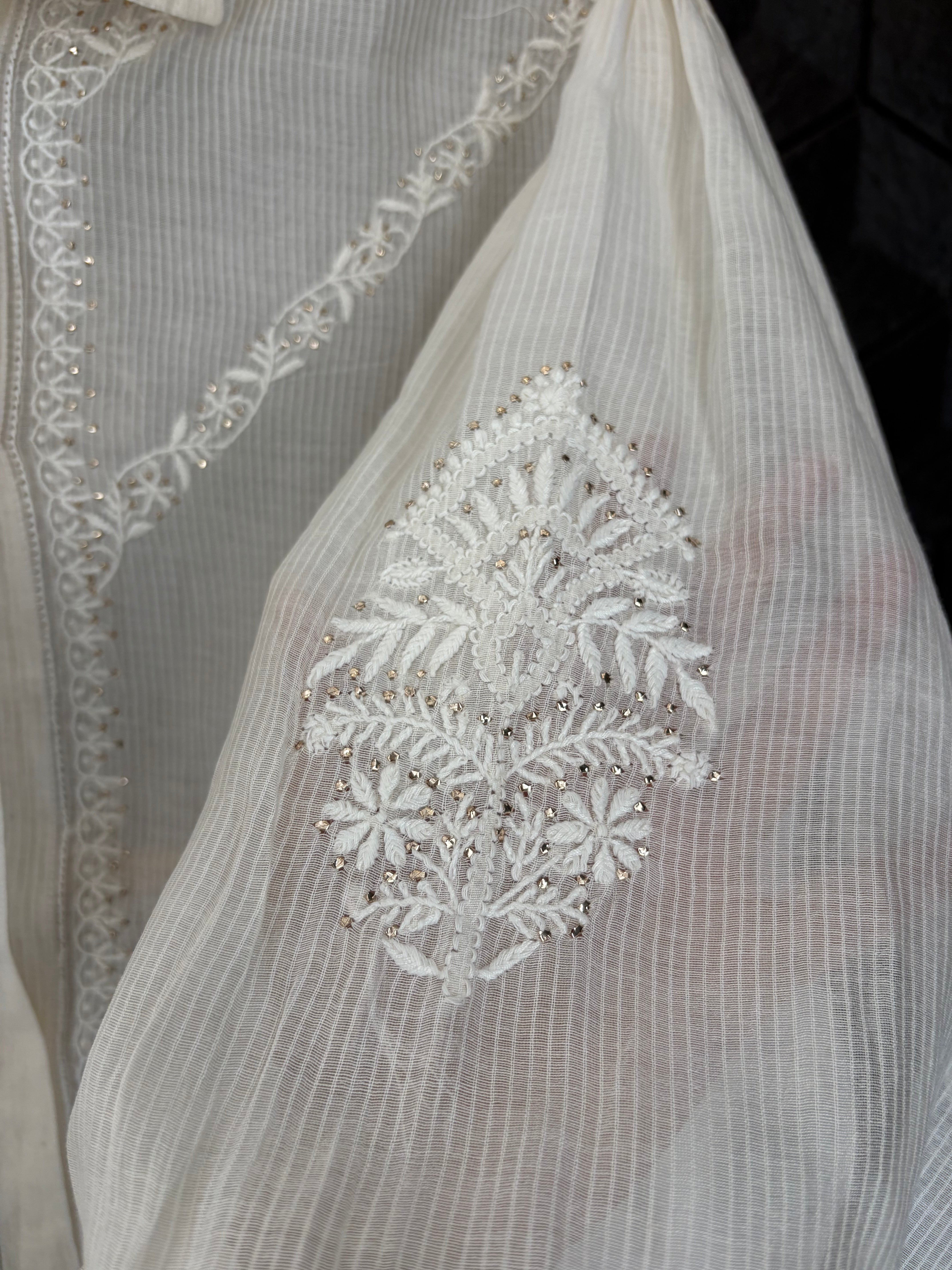 White Maheshwari Chikankari Shirt