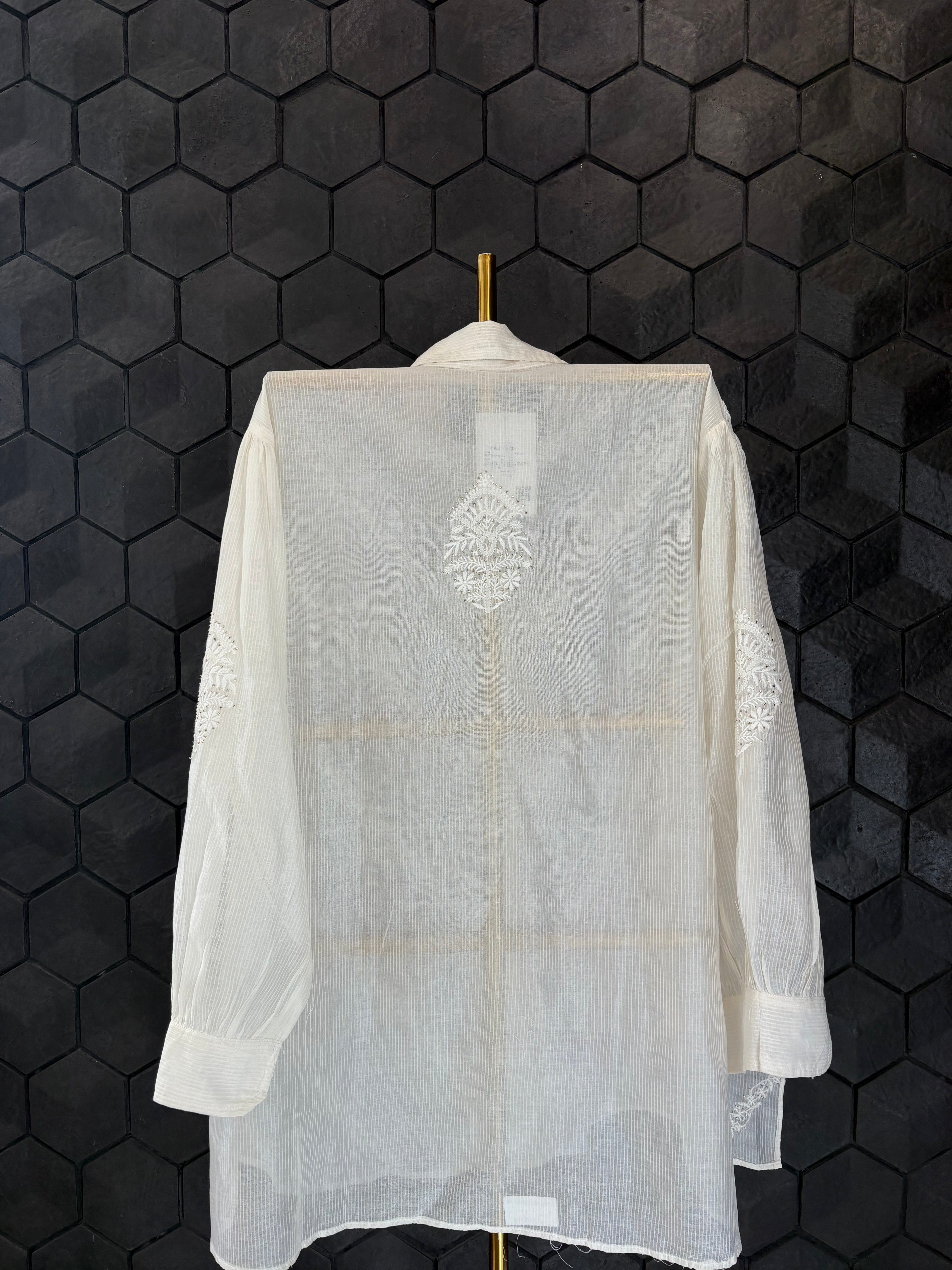 White Maheshwari Chikankari Shirt
