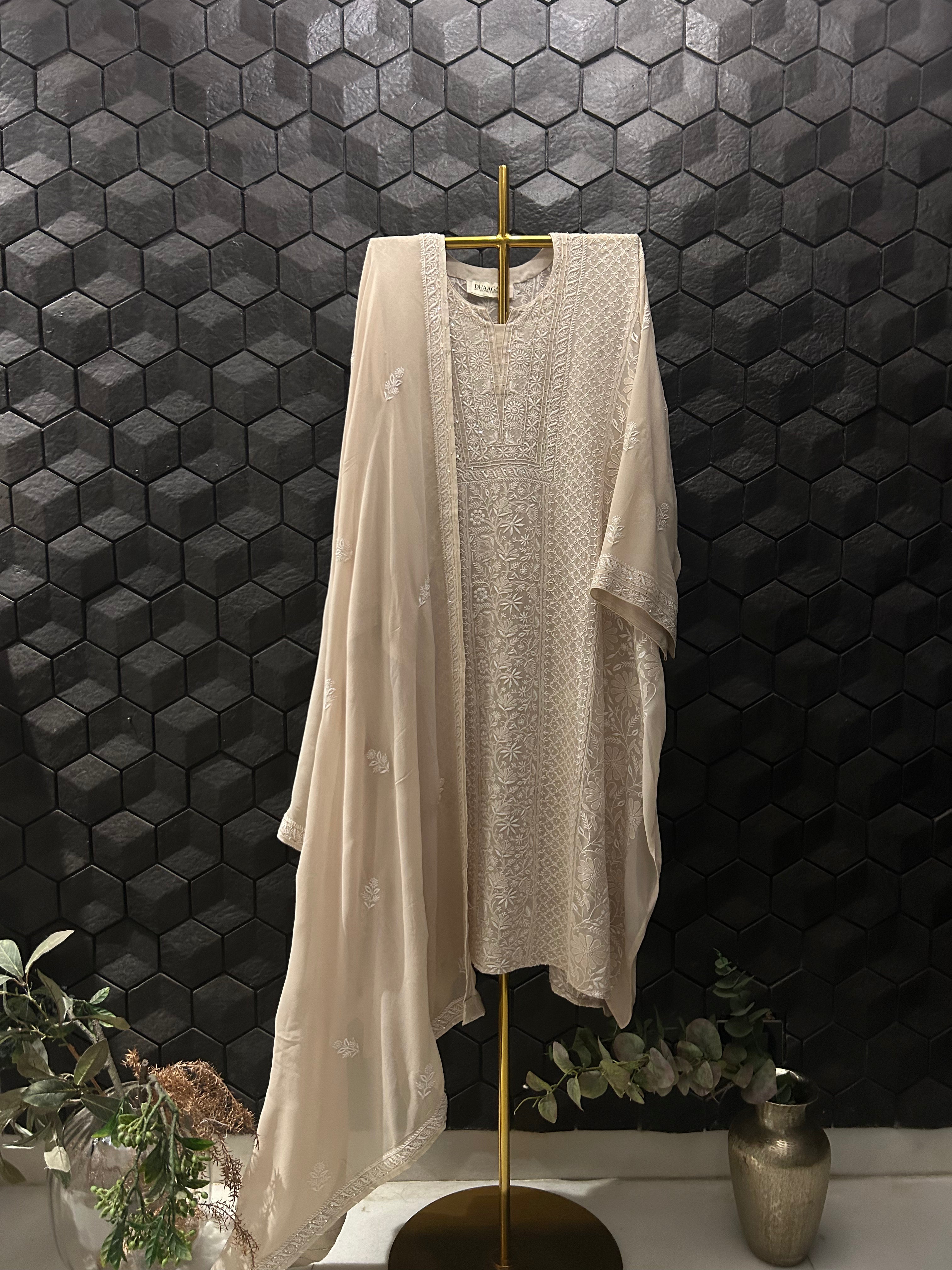 Ivory Georgette Chikankari Kurta Set