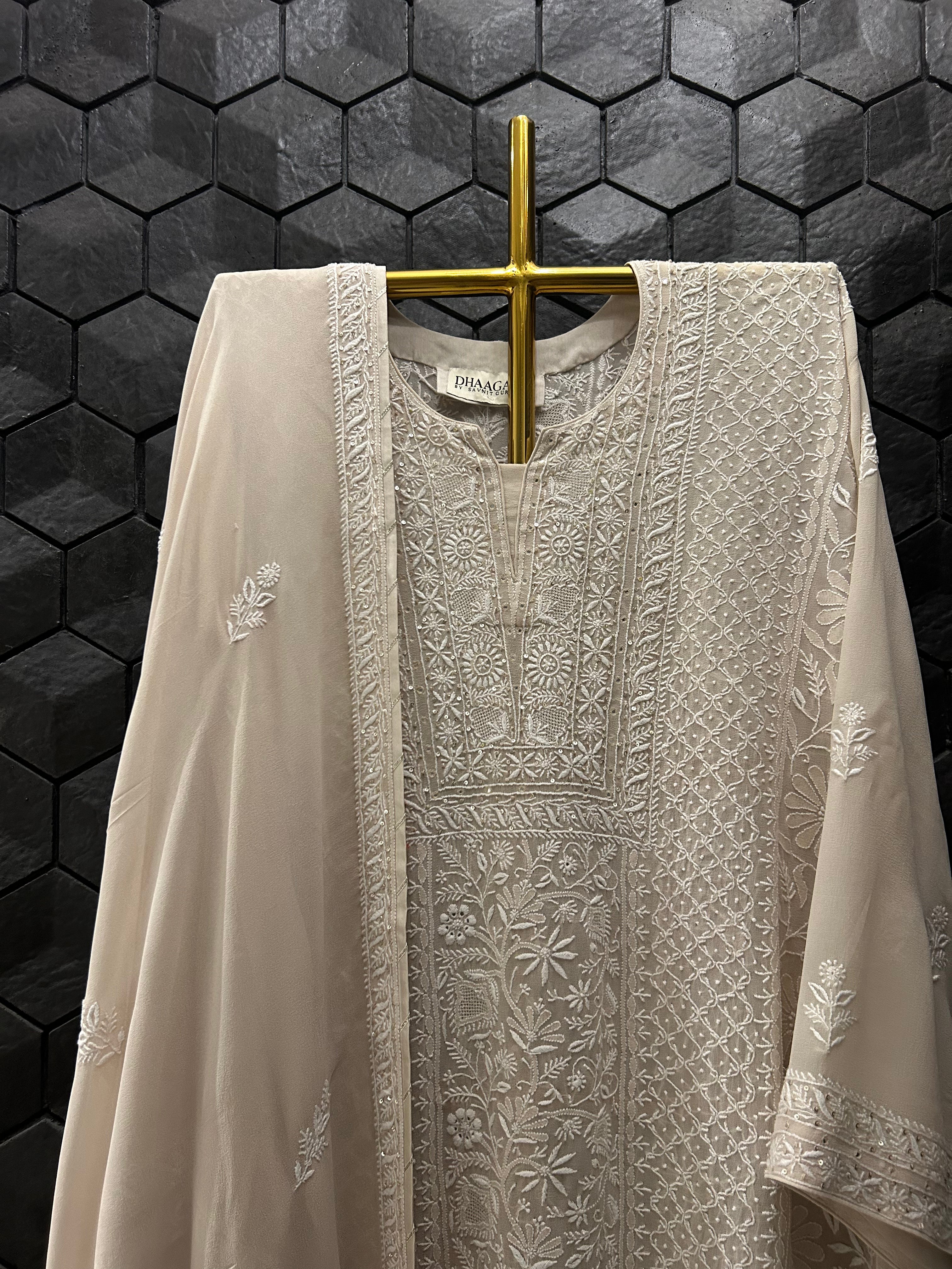 Ivory Georgette Chikankari Kurta Set