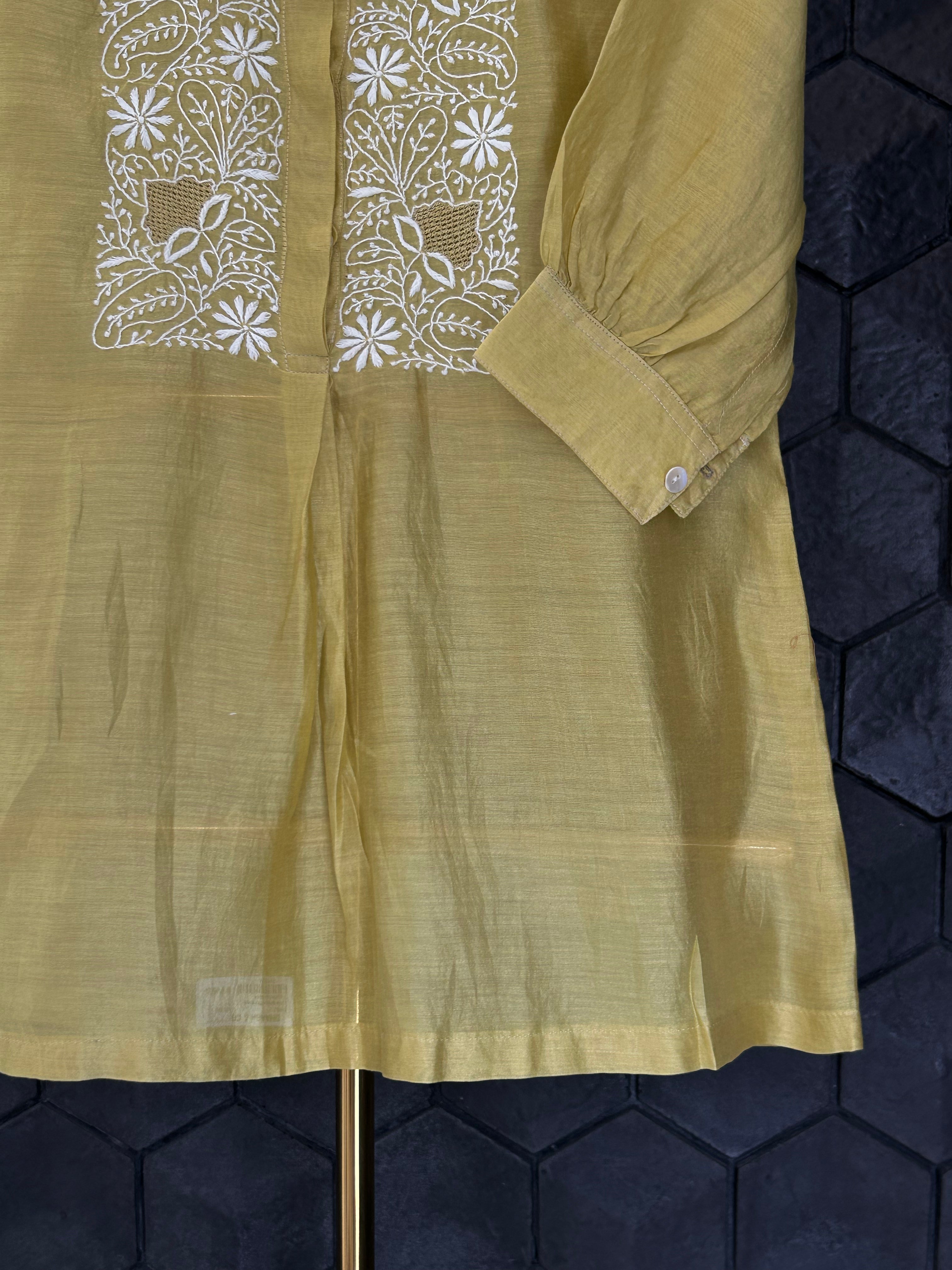 Lime Green Chanderi Chikankari Shirt