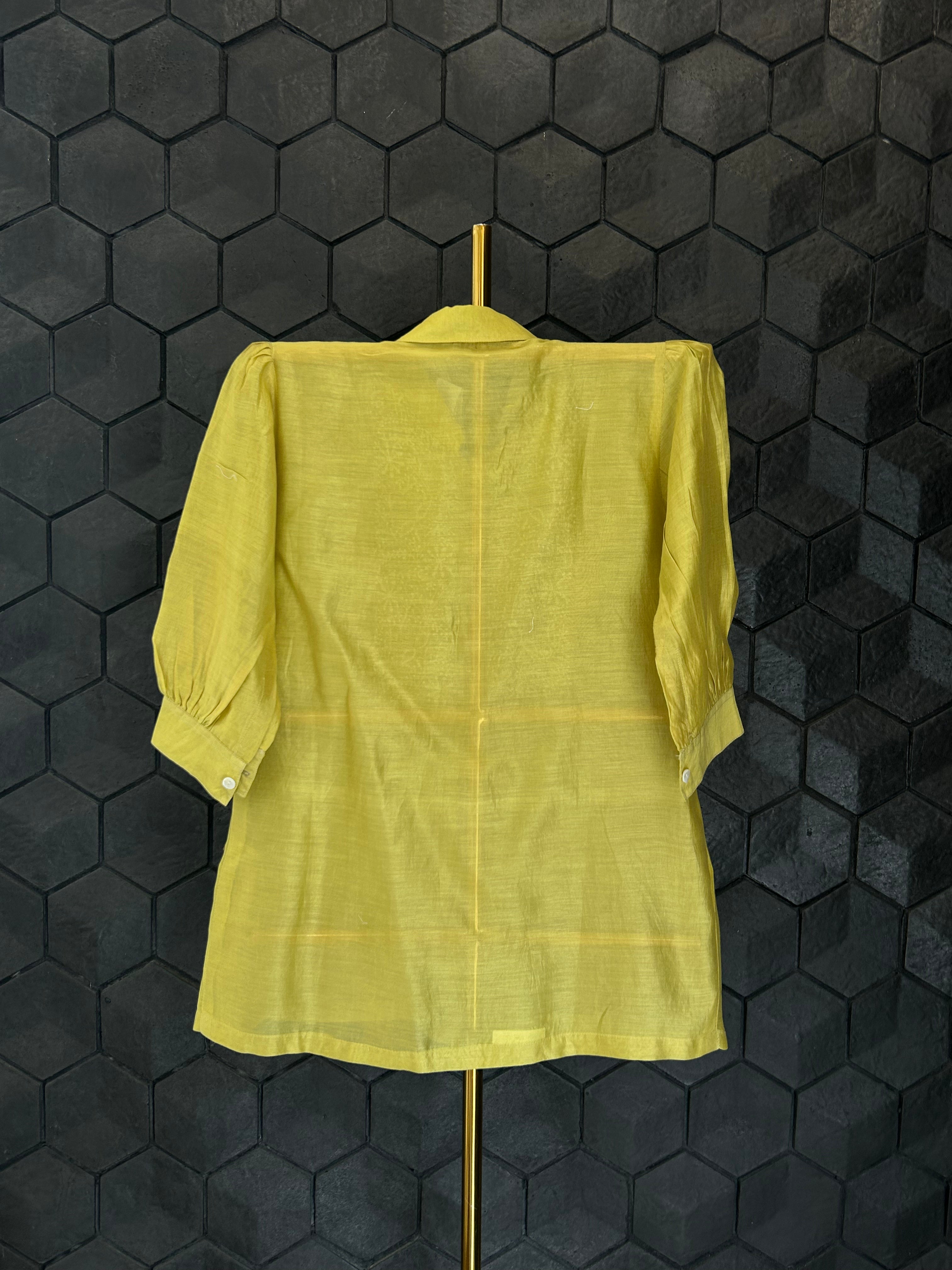 Lime Green Chanderi Chikankari Shirt