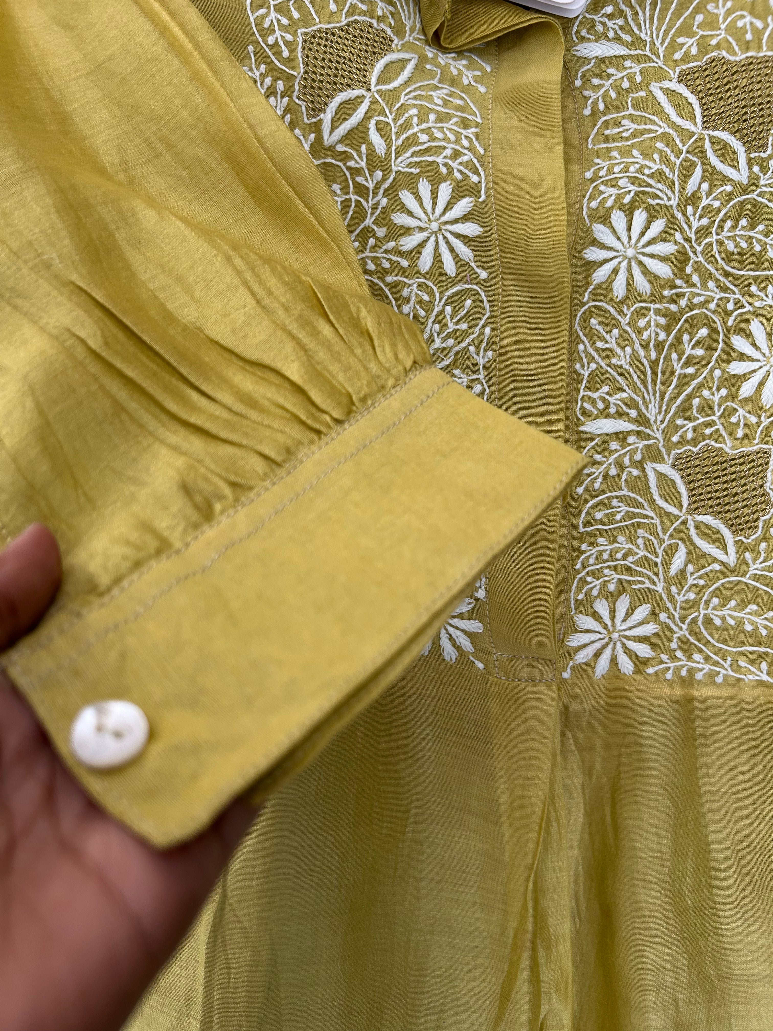 Lime Green Chanderi Chikankari Shirt