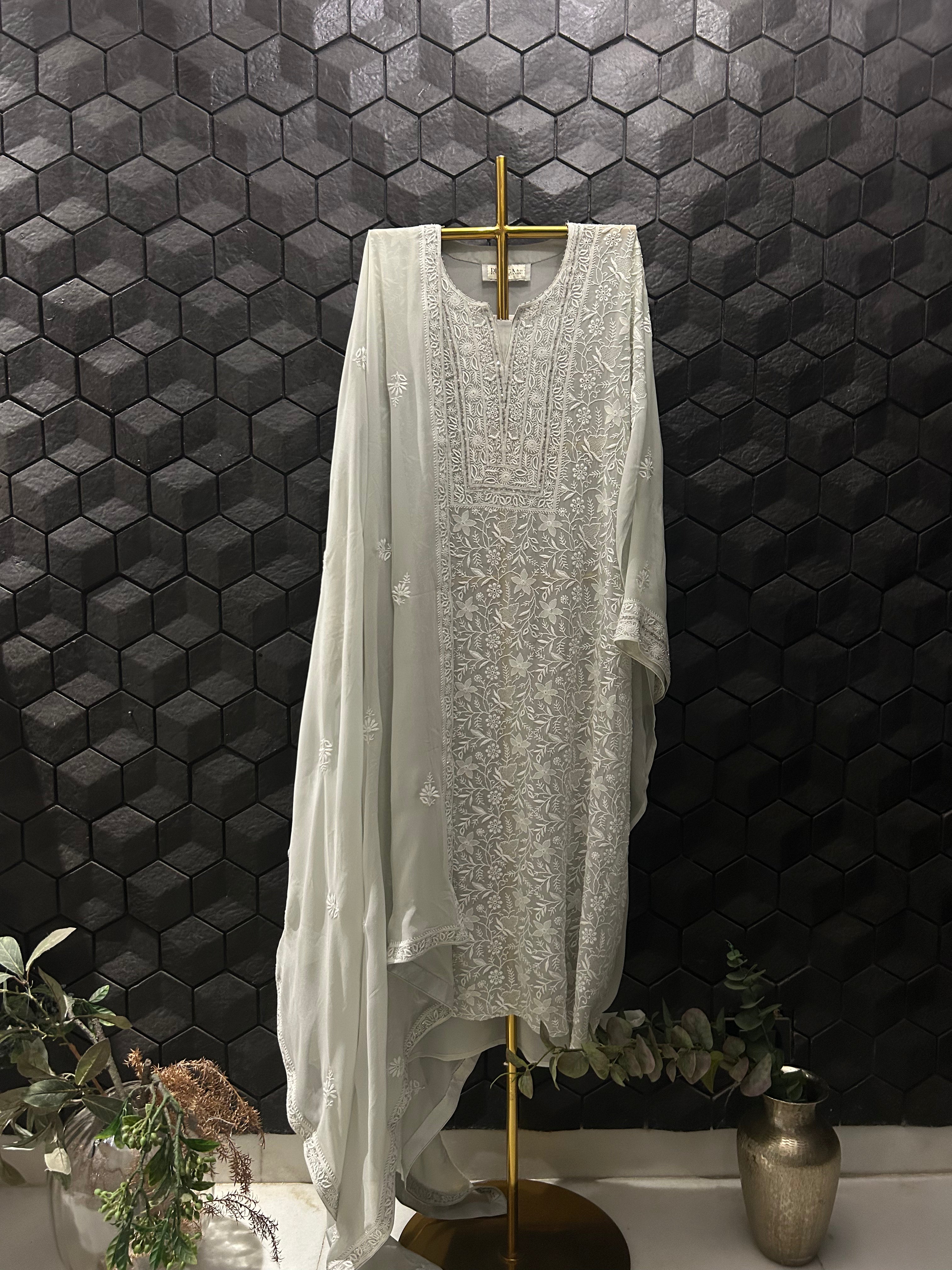Grey Georgette Chikankari Kurta Set