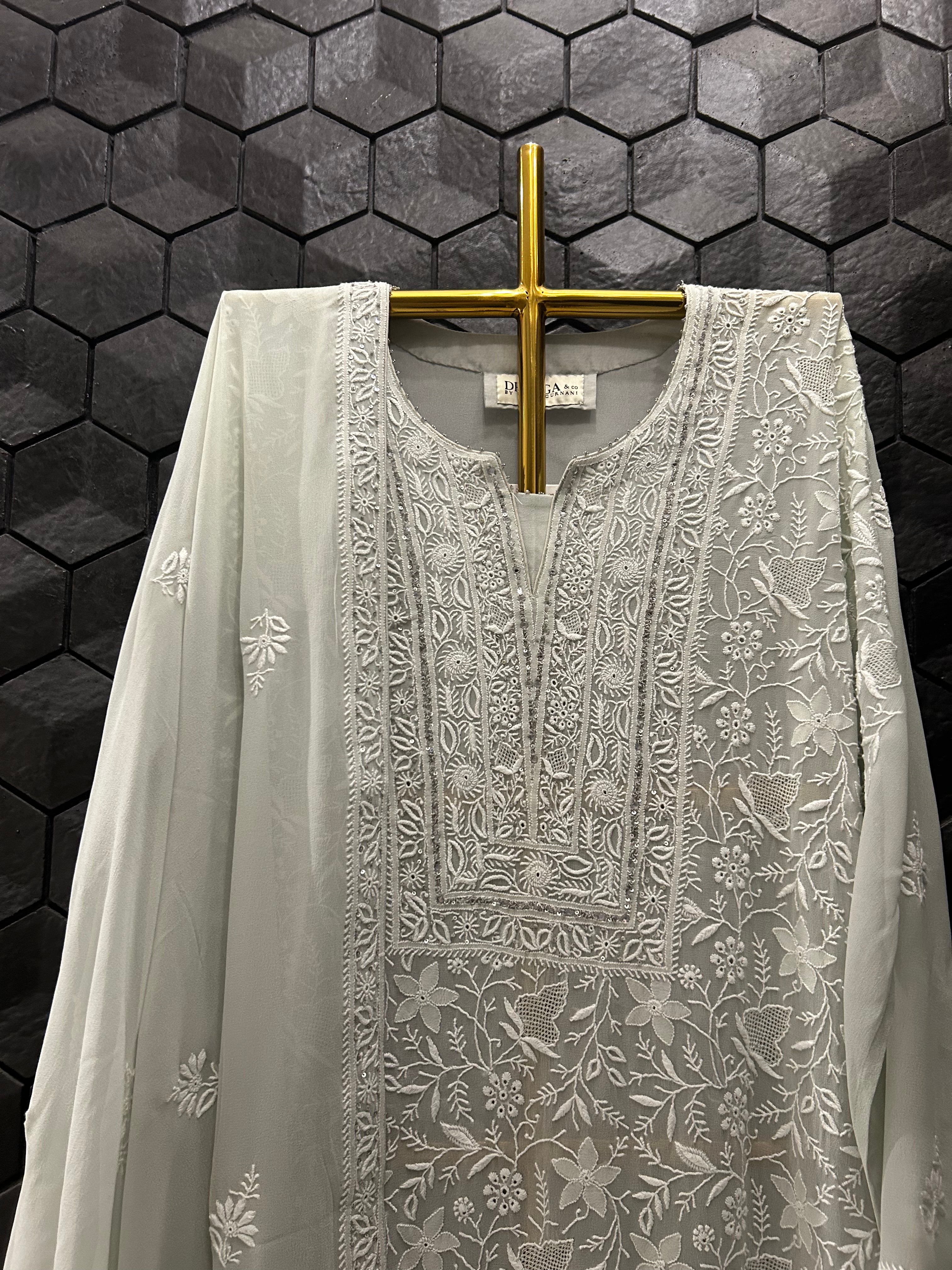 Grey Georgette Chikankari Kurta Set