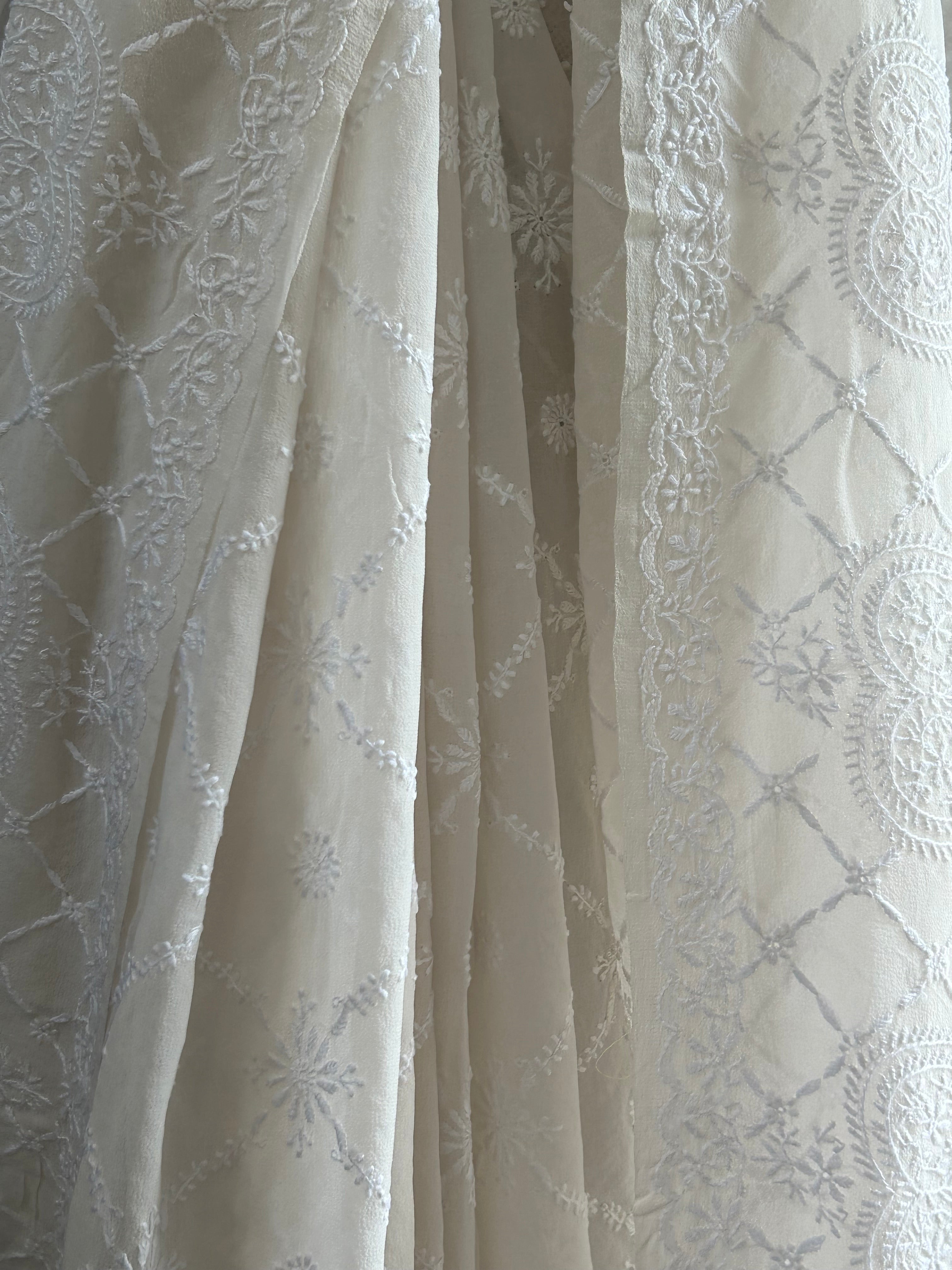 Premium White Georgette Chikankari Saree