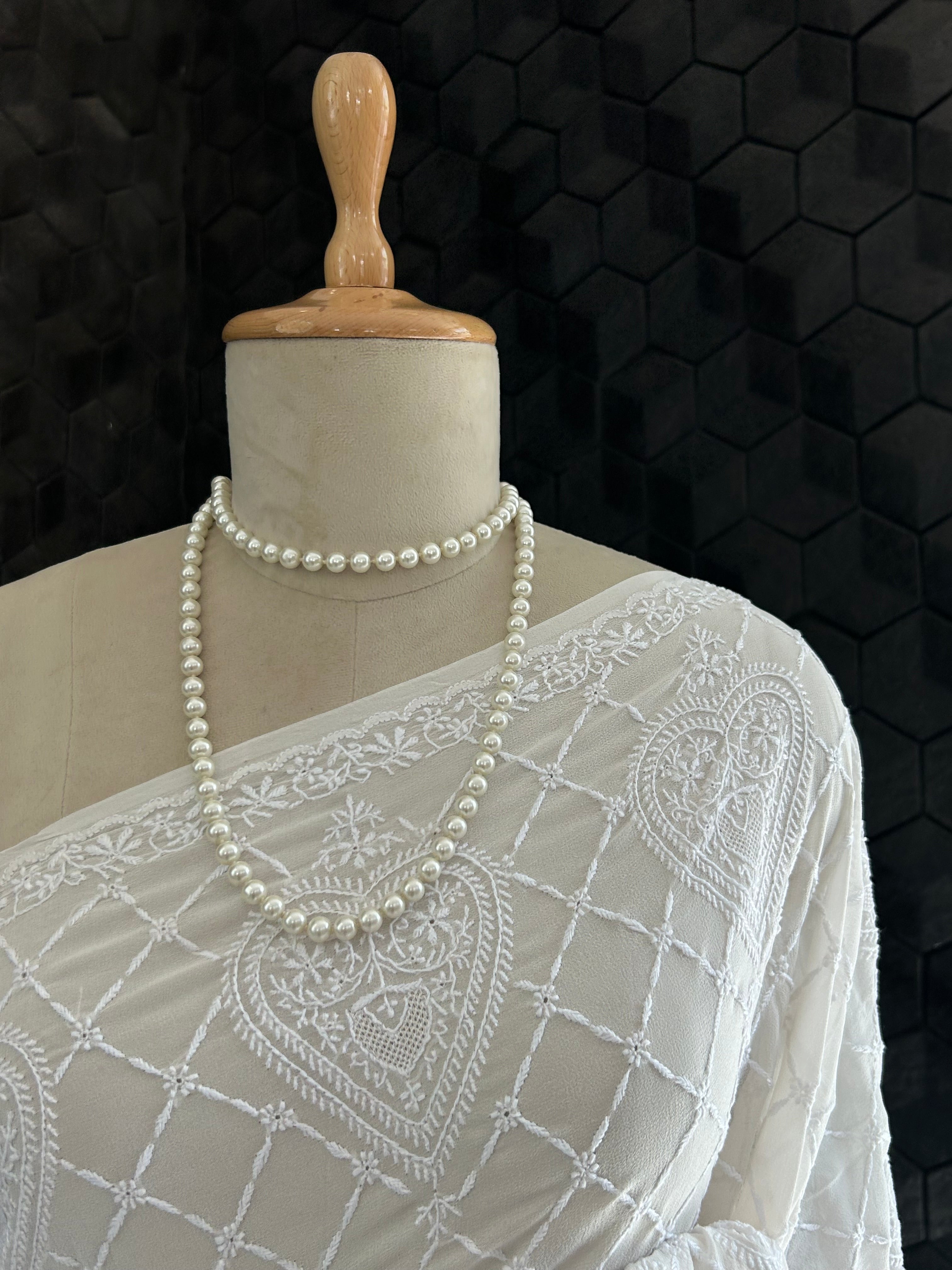 Premium White Georgette Chikankari Saree