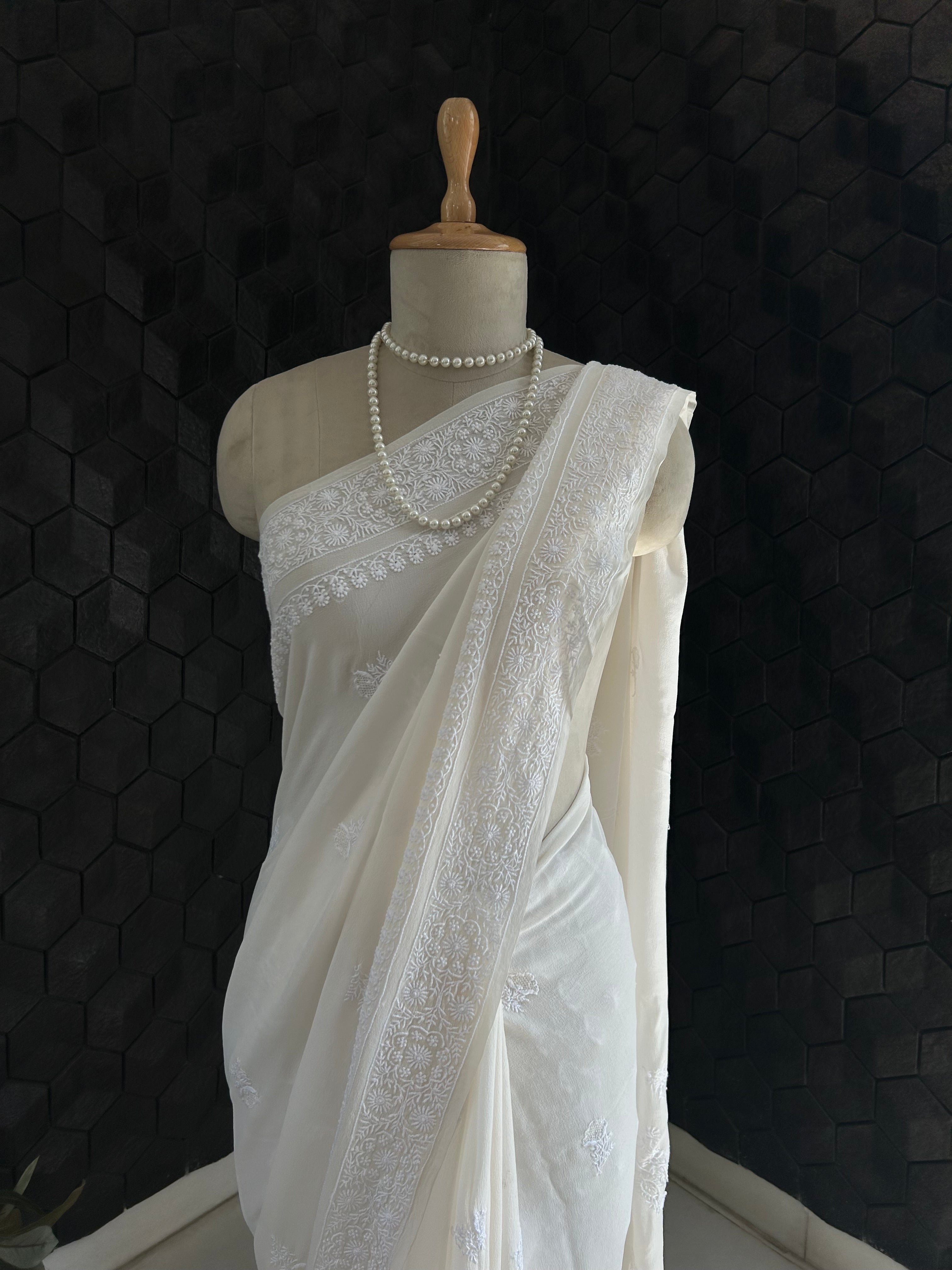 White Chikankari Saree