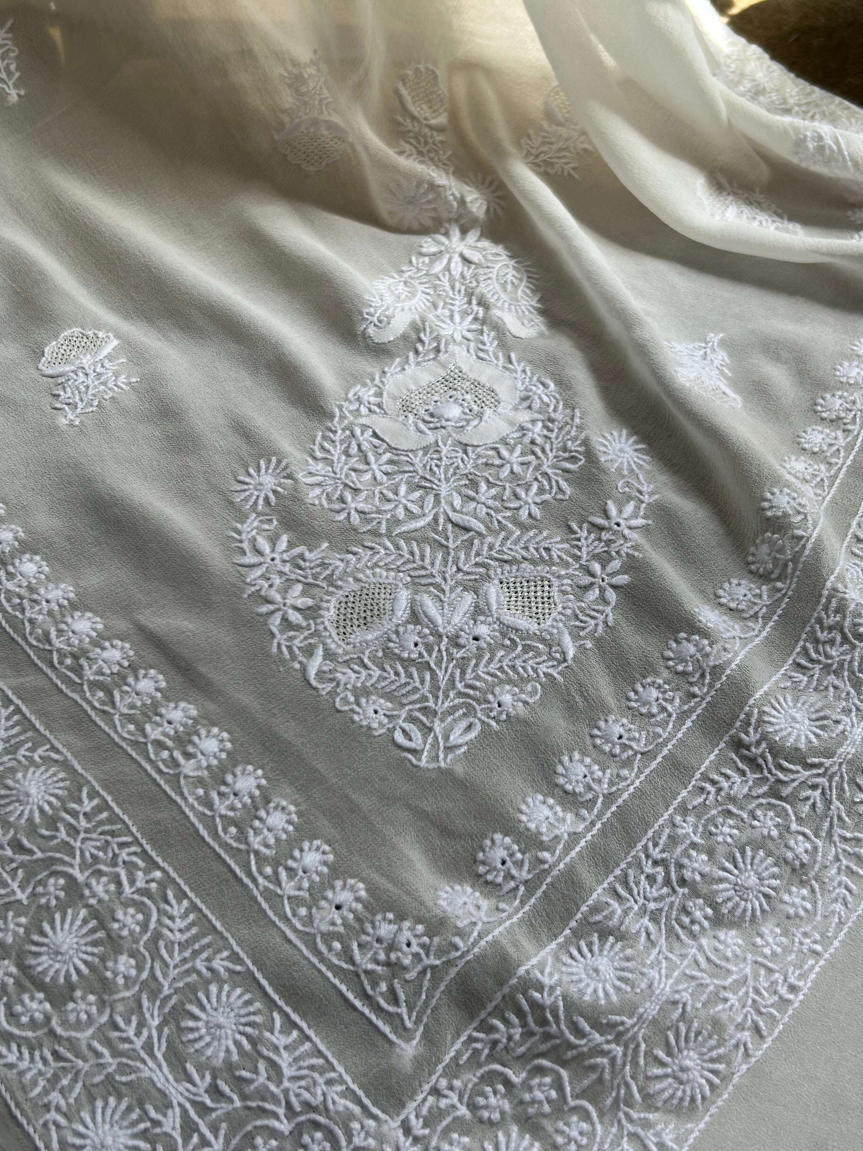 White Chikankari Saree