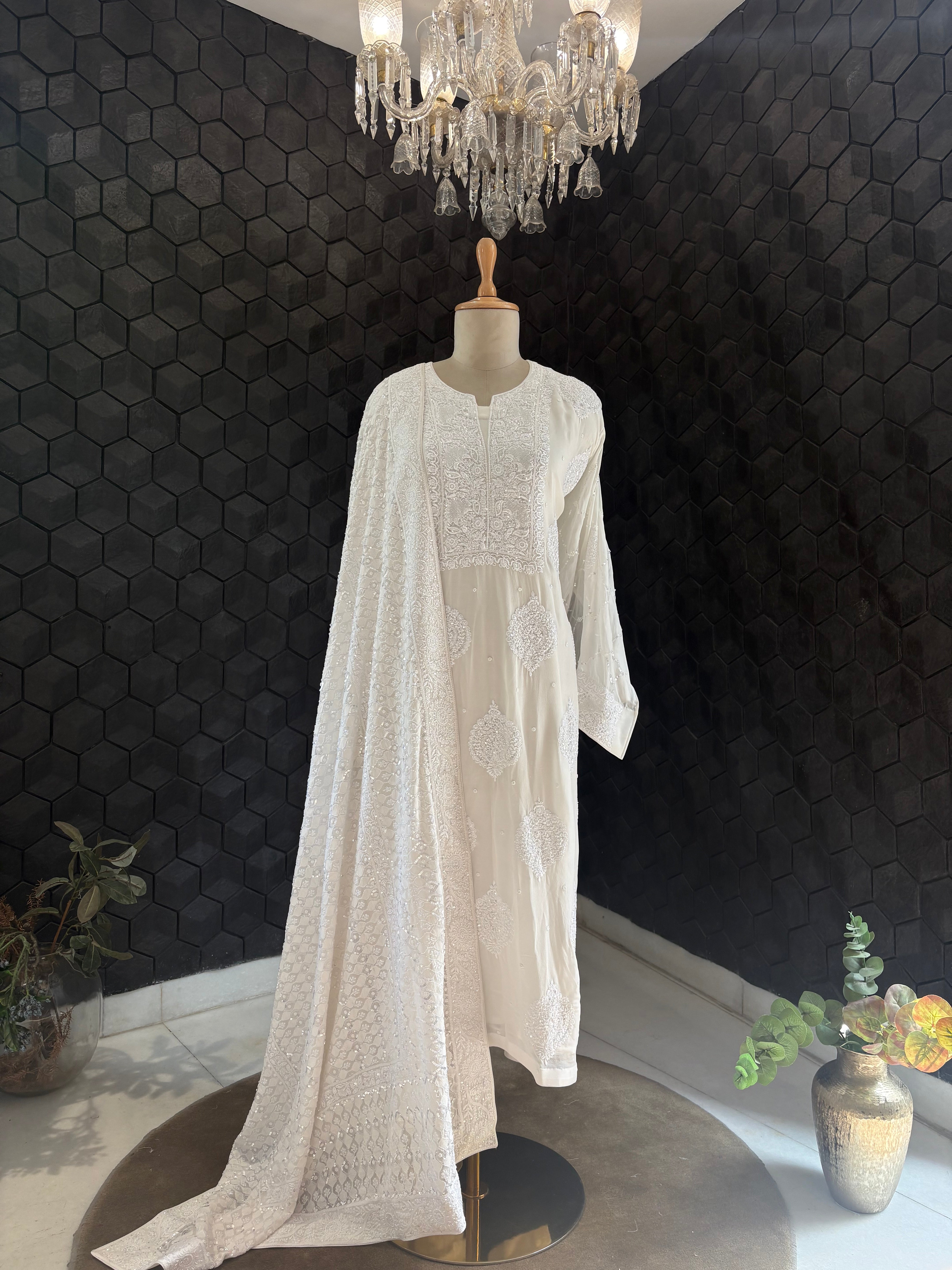 White Georgette Chikankari Kurta set