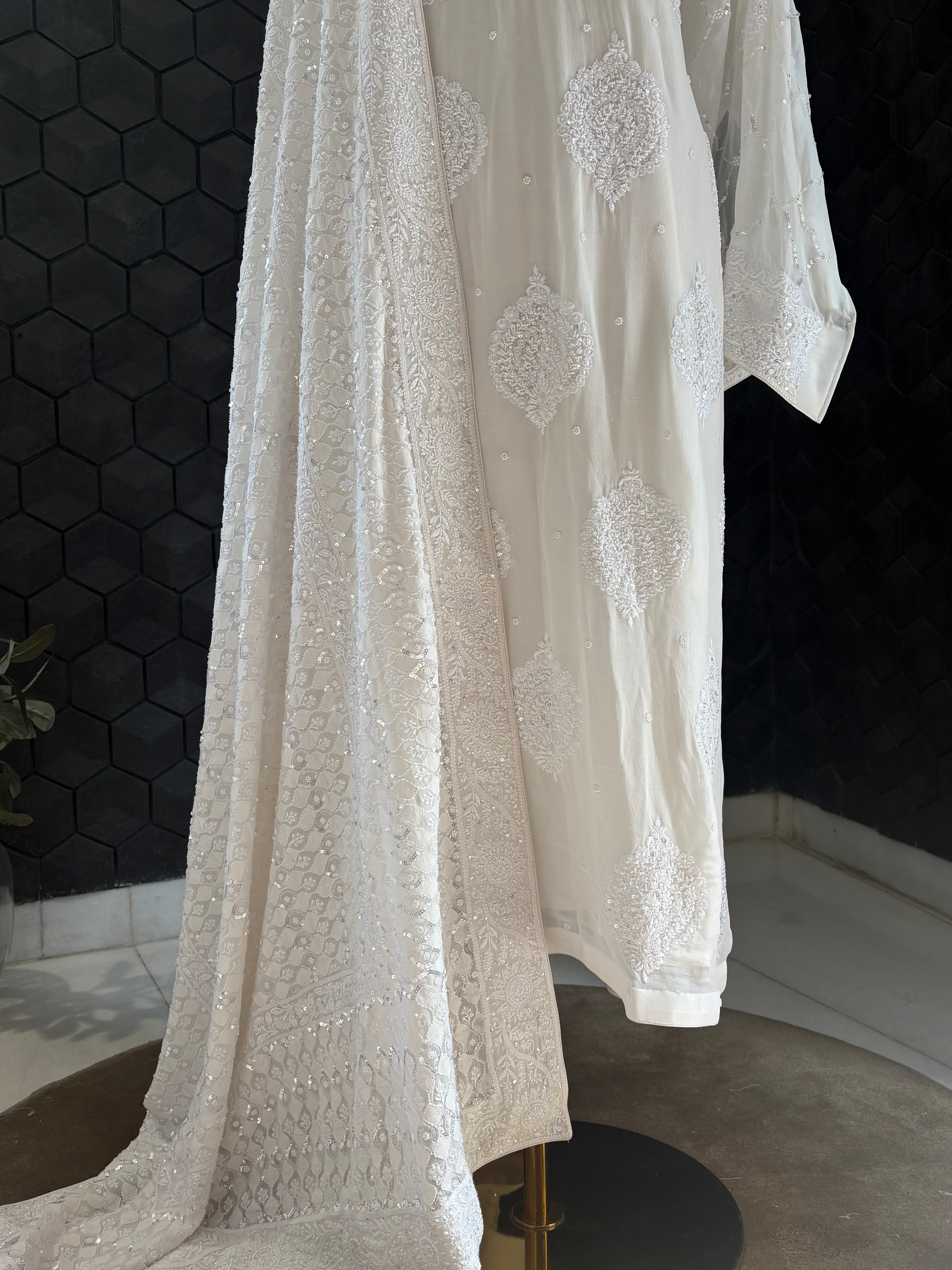 White Georgette Chikankari Kurta set