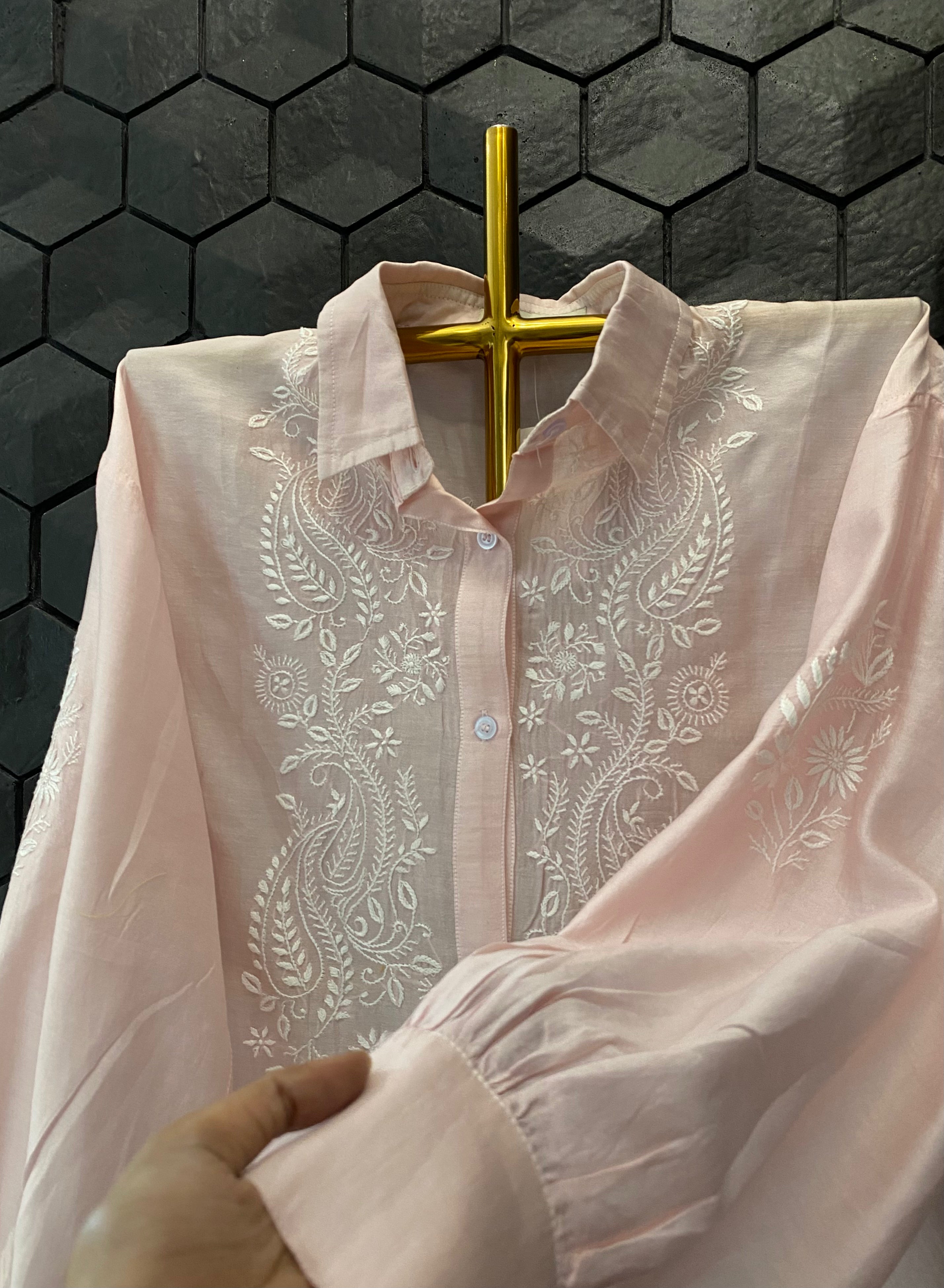Pink chanderi Chikankari Co-ord Set