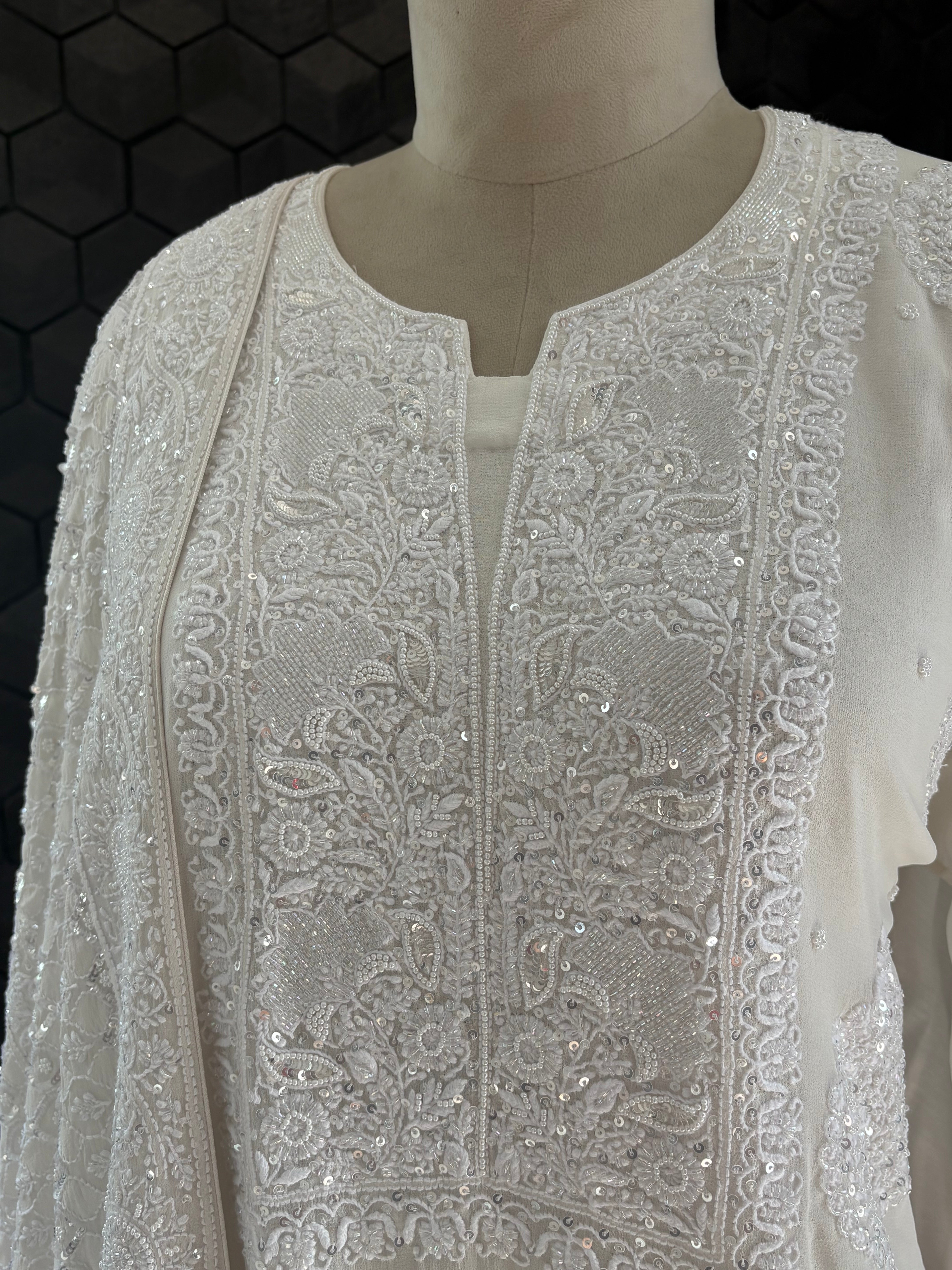 White Georgette Chikankari Kurta set