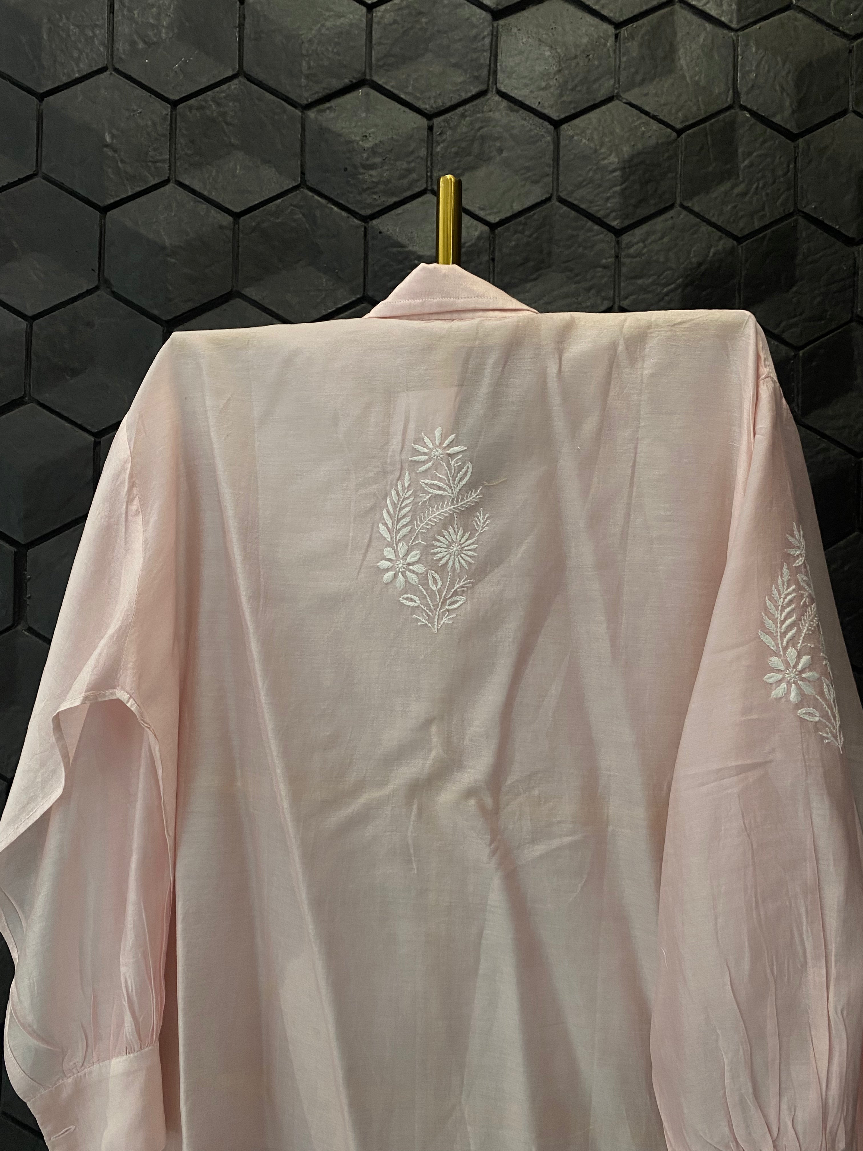 Pink chanderi Chikankari Co-ord Set