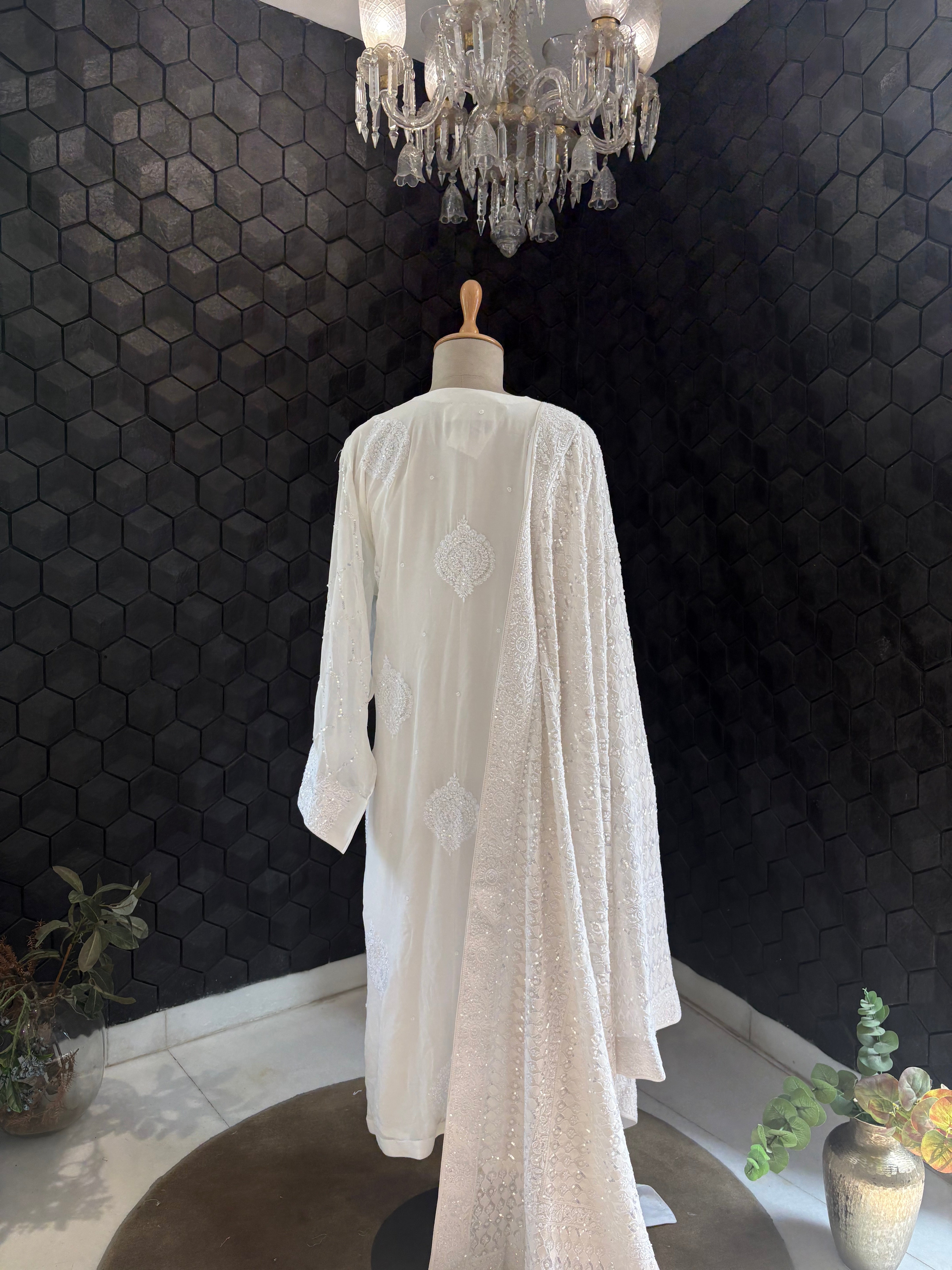 White Georgette Chikankari Kurta set