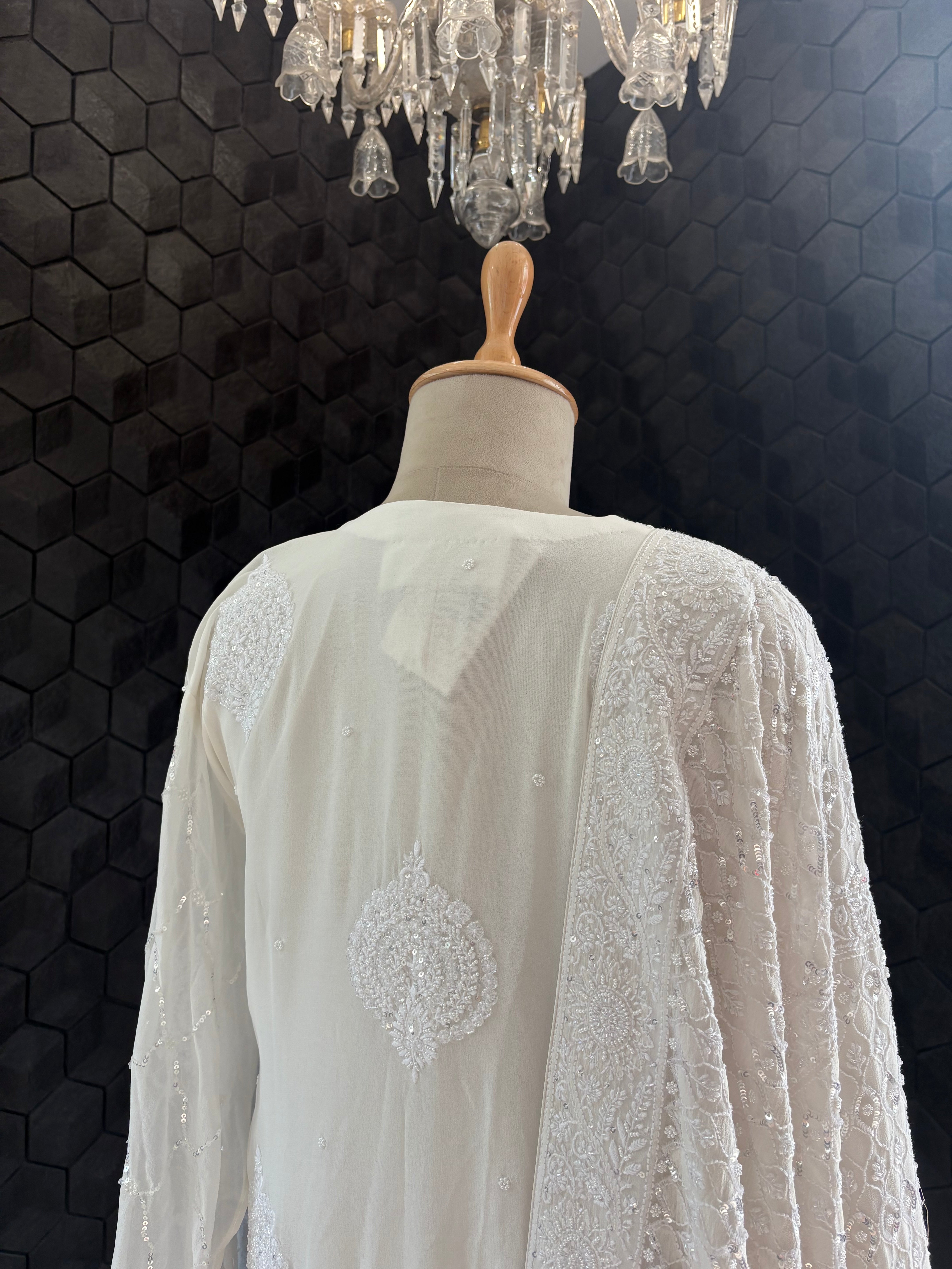 White Georgette Chikankari Kurta set