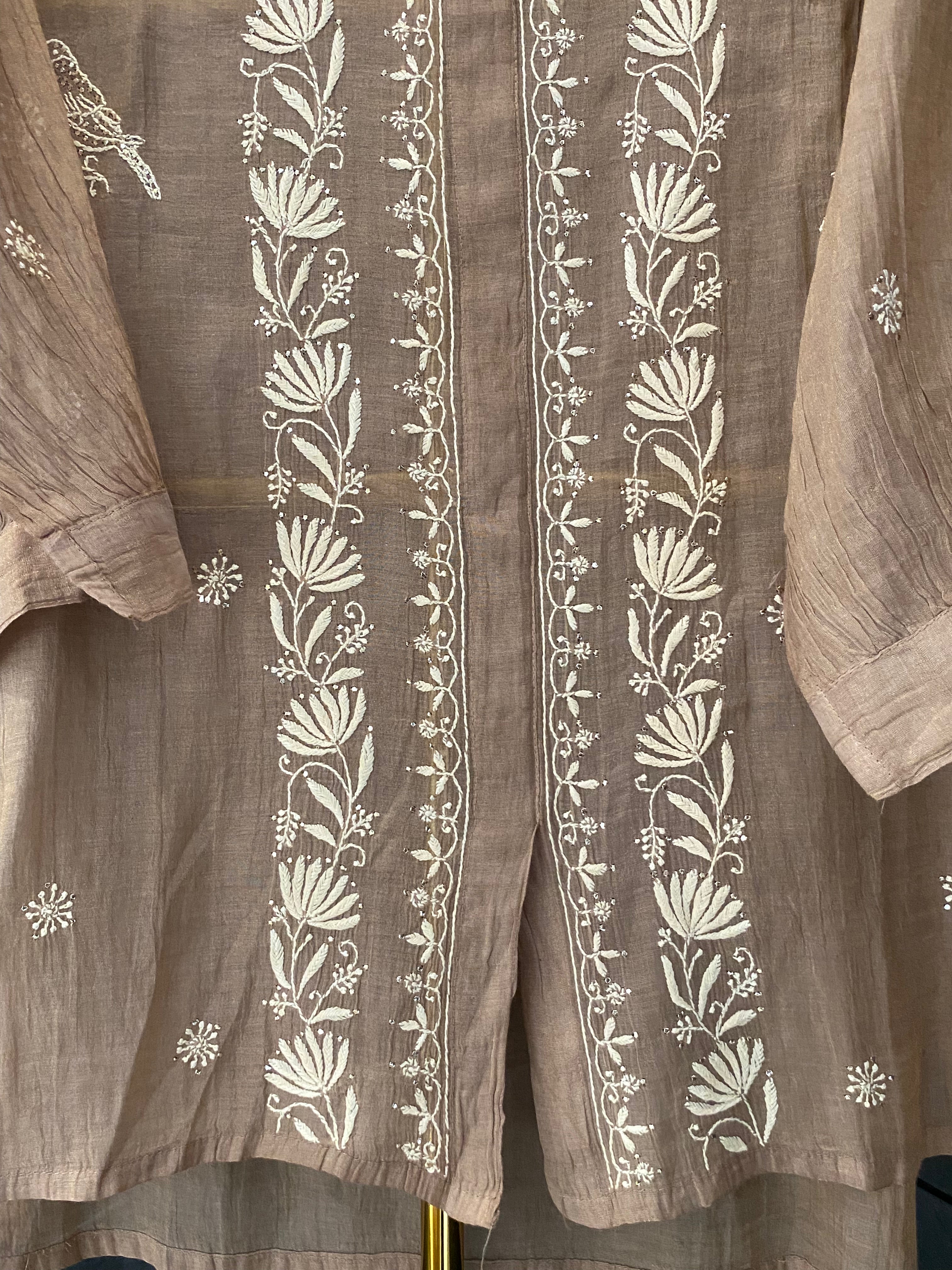 Brown Tissue Chikankari Co-ord Set