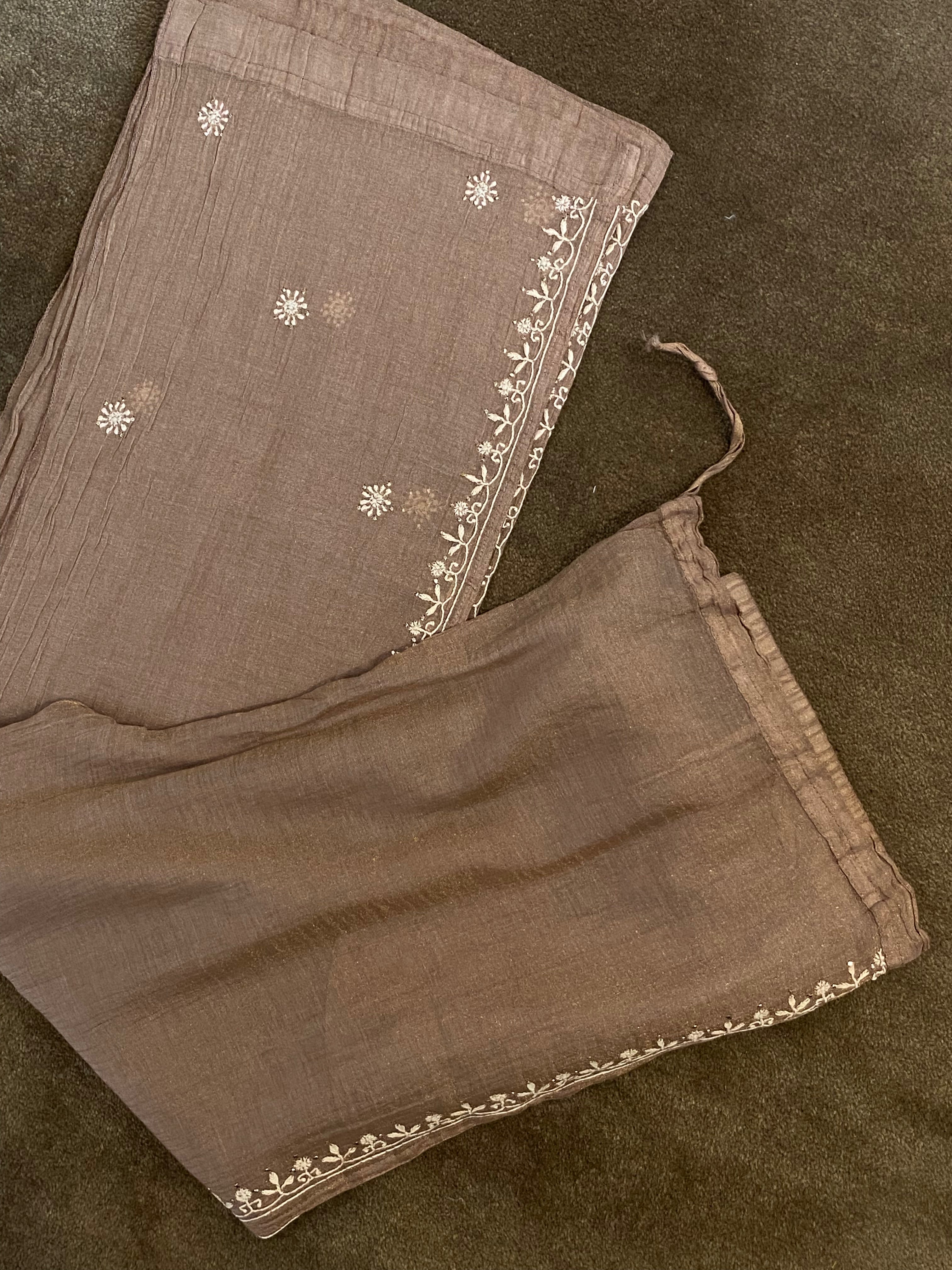 Brown Tissue Chikankari Co-ord Set
