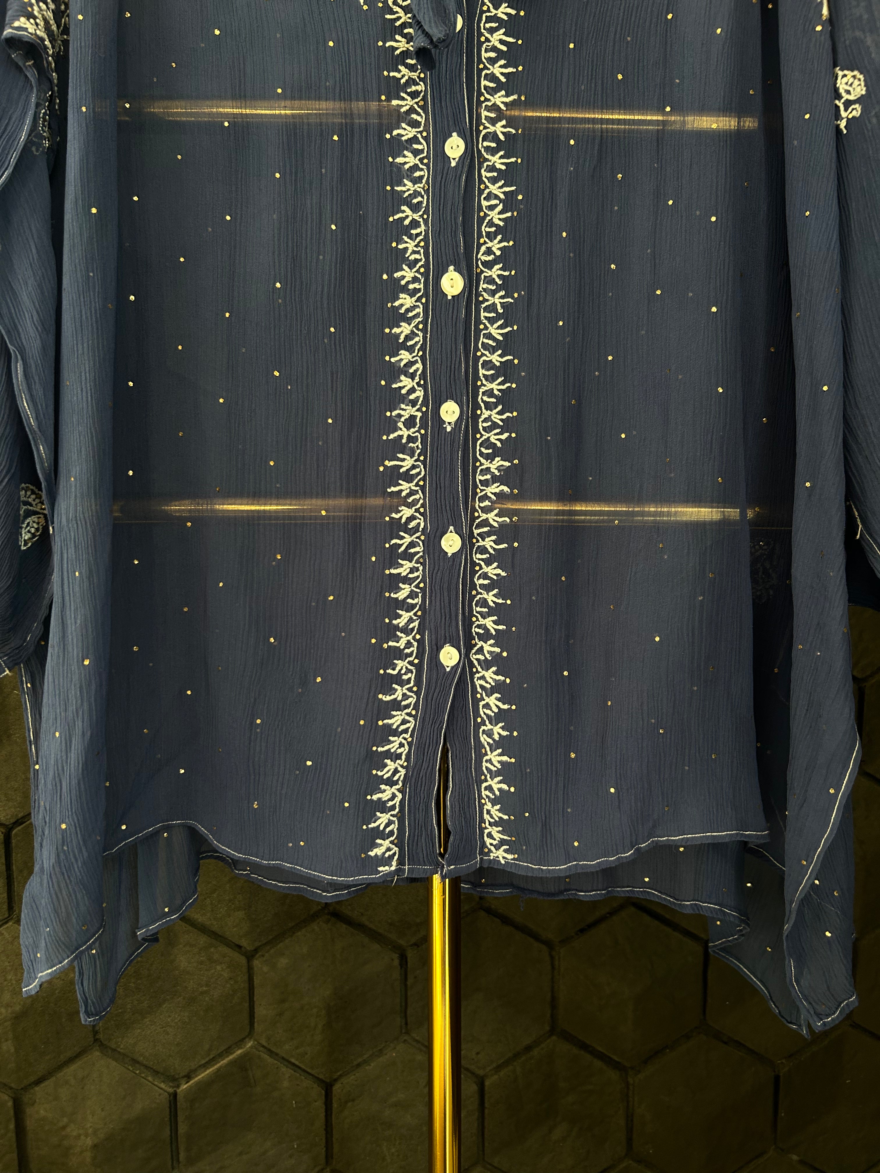 Cobalt Blue Chiffon Chikankari Short Shirt