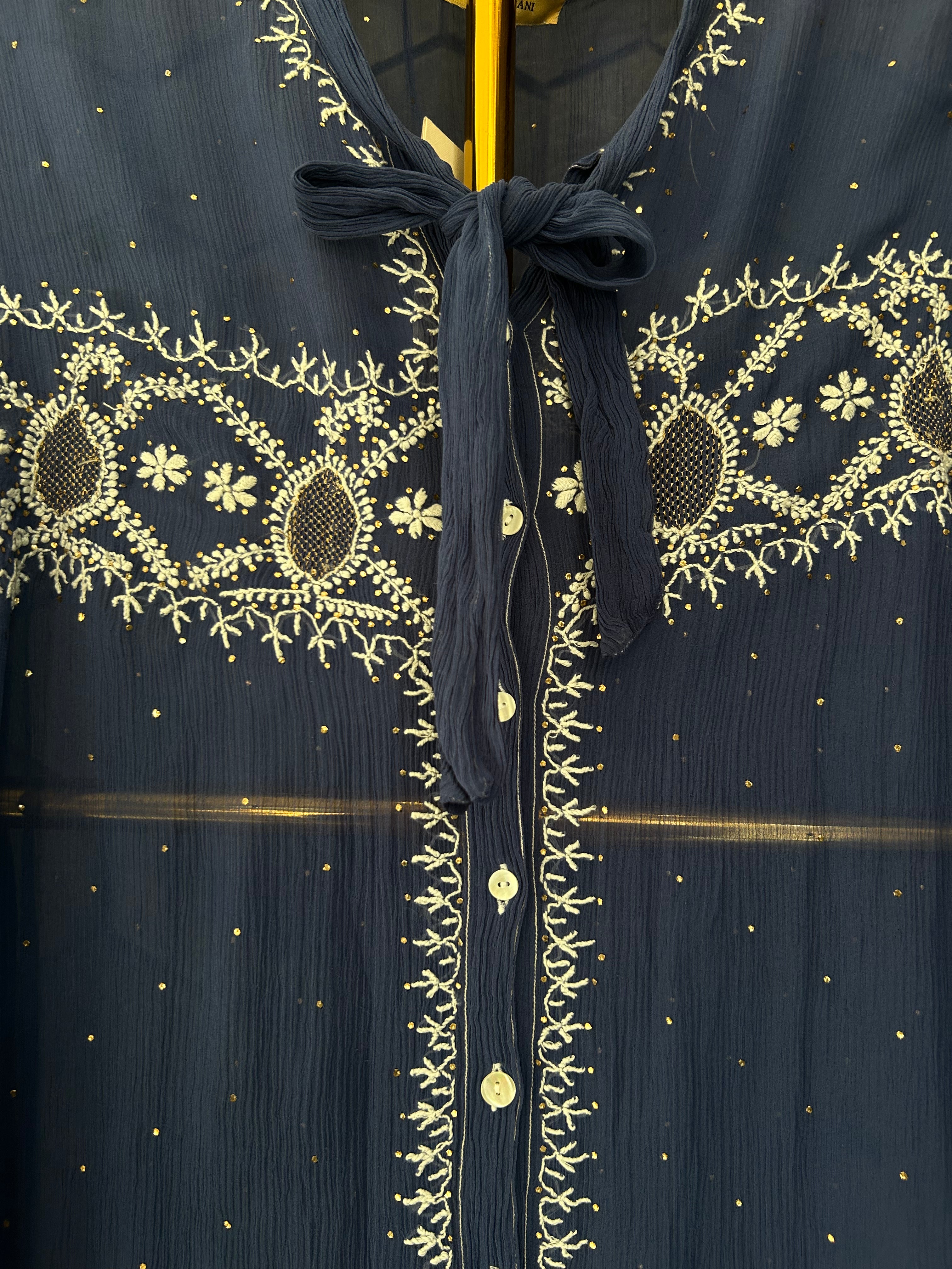 Cobalt Blue Chiffon Chikankari Short Shirt