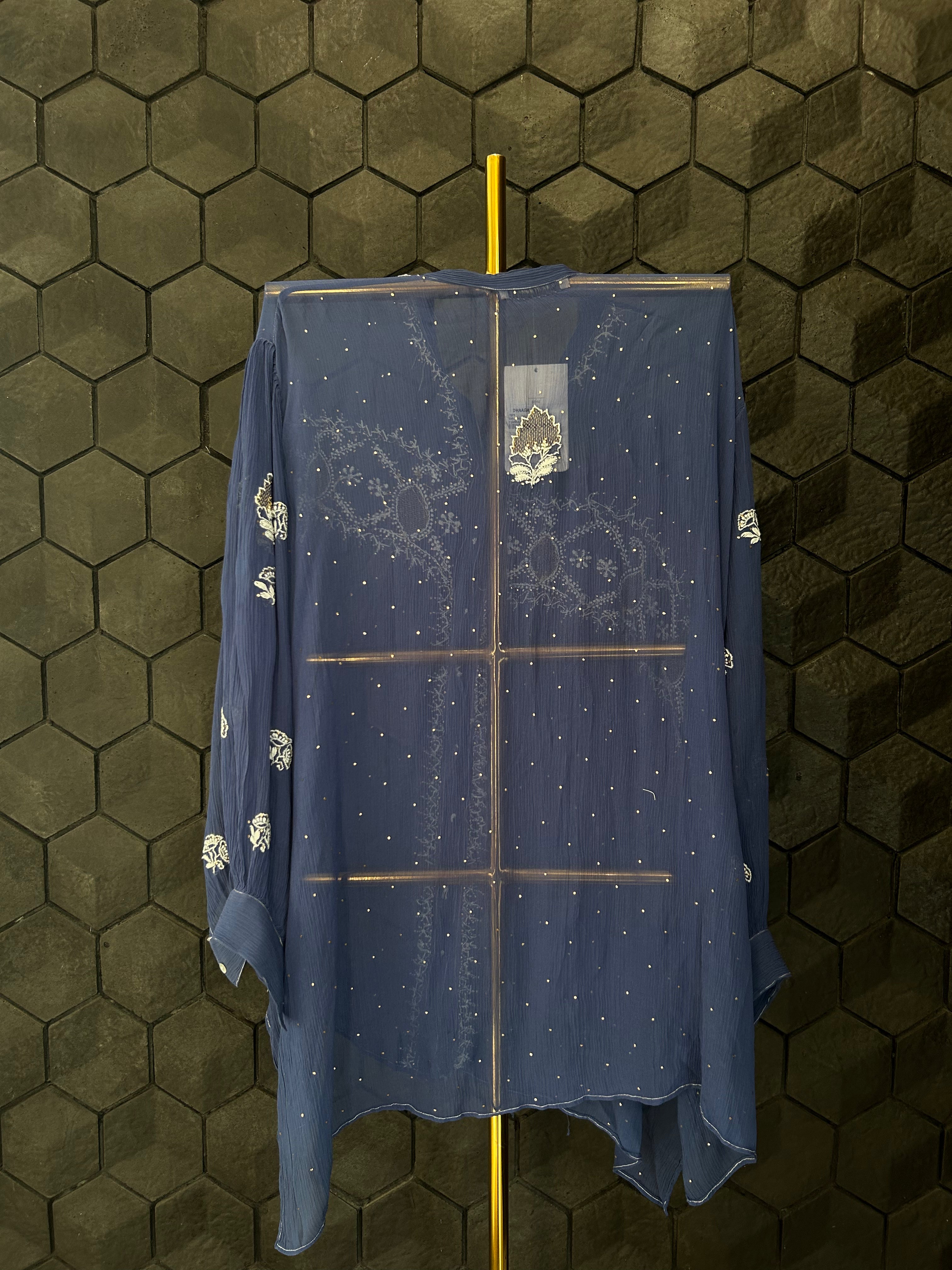 Cobalt Blue Chiffon Chikankari Short Shirt