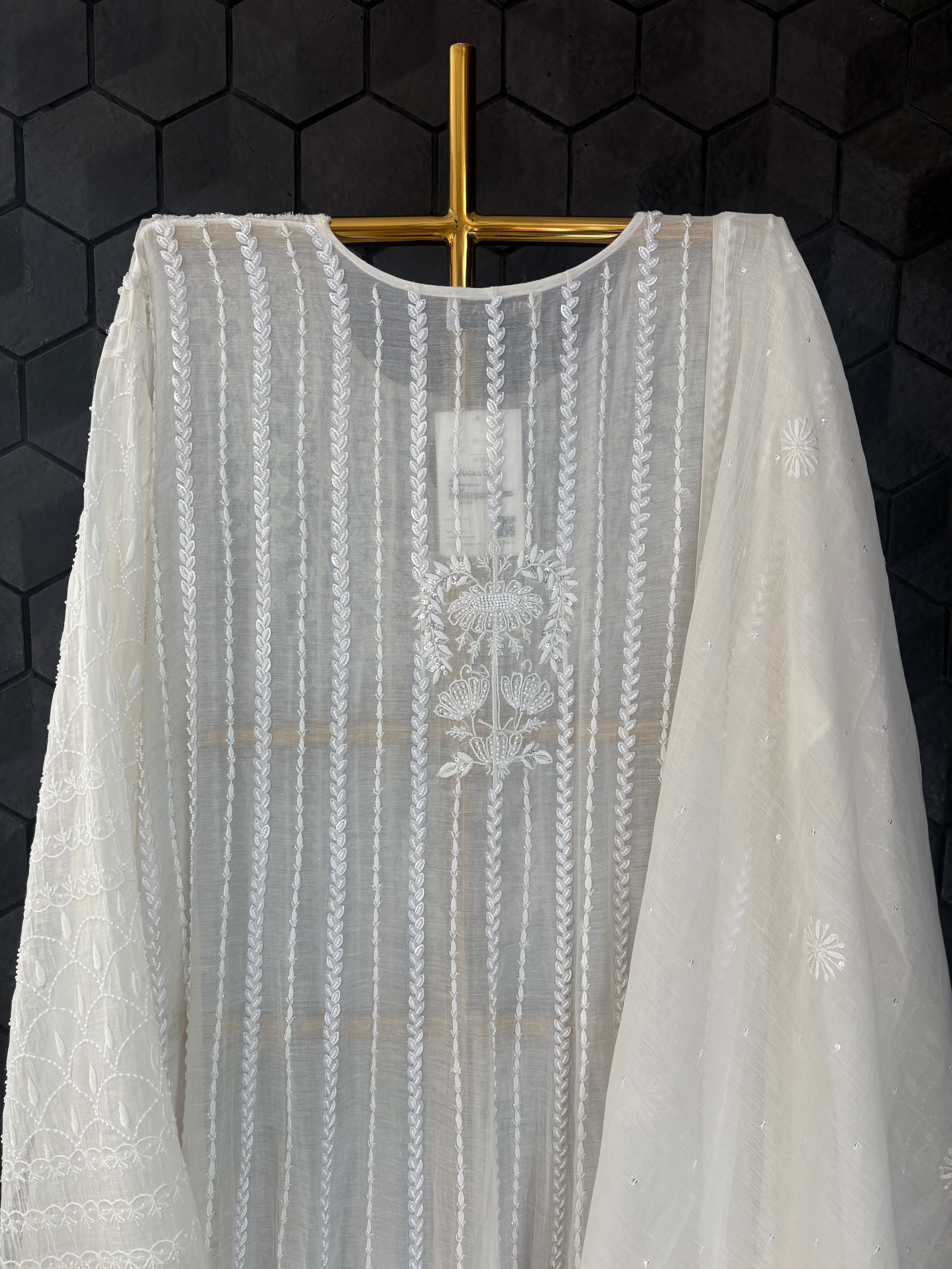 White Mul Chanderi Anarkali Set
