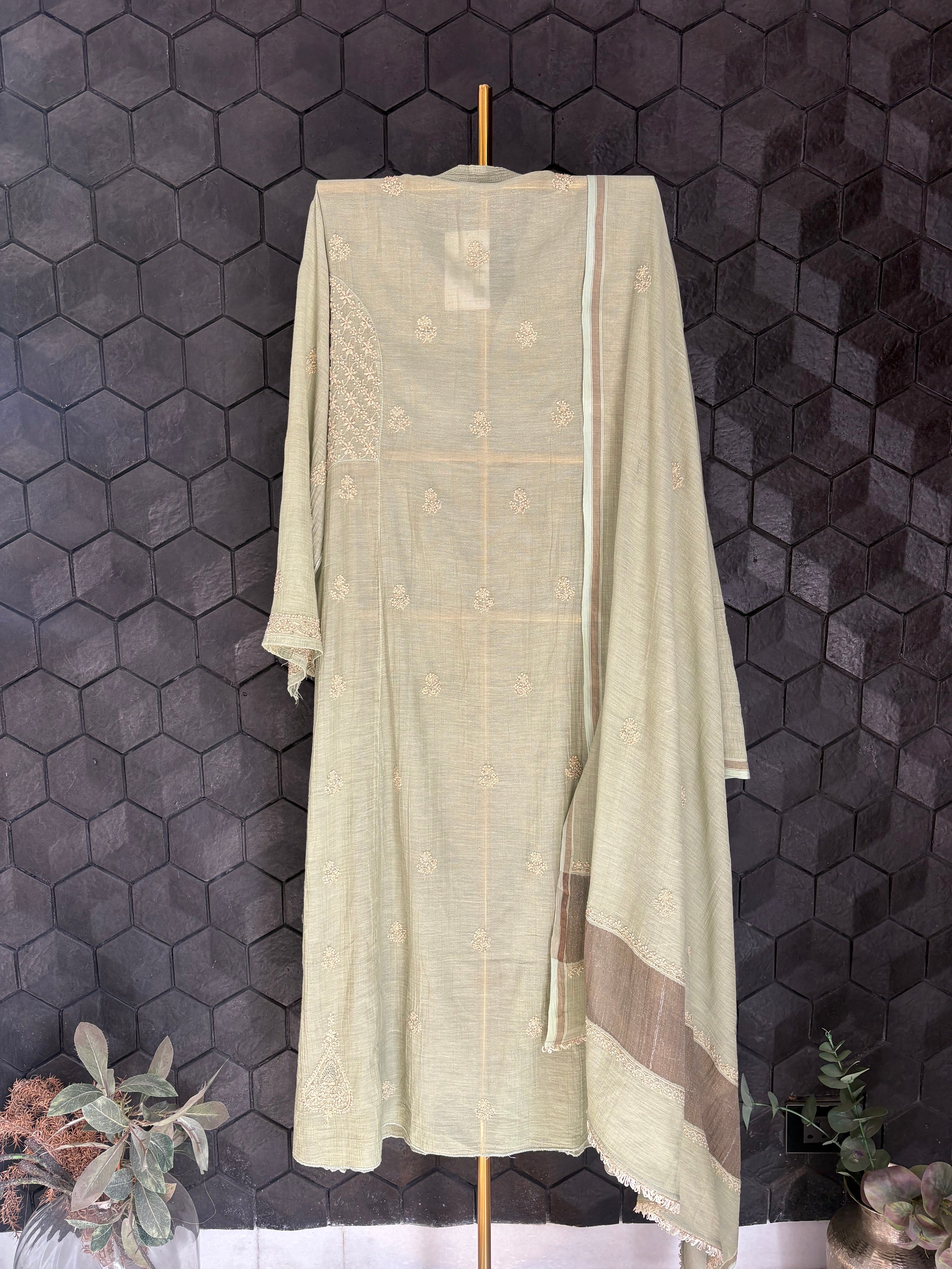 Green Tissue Chikankari Kurta Set